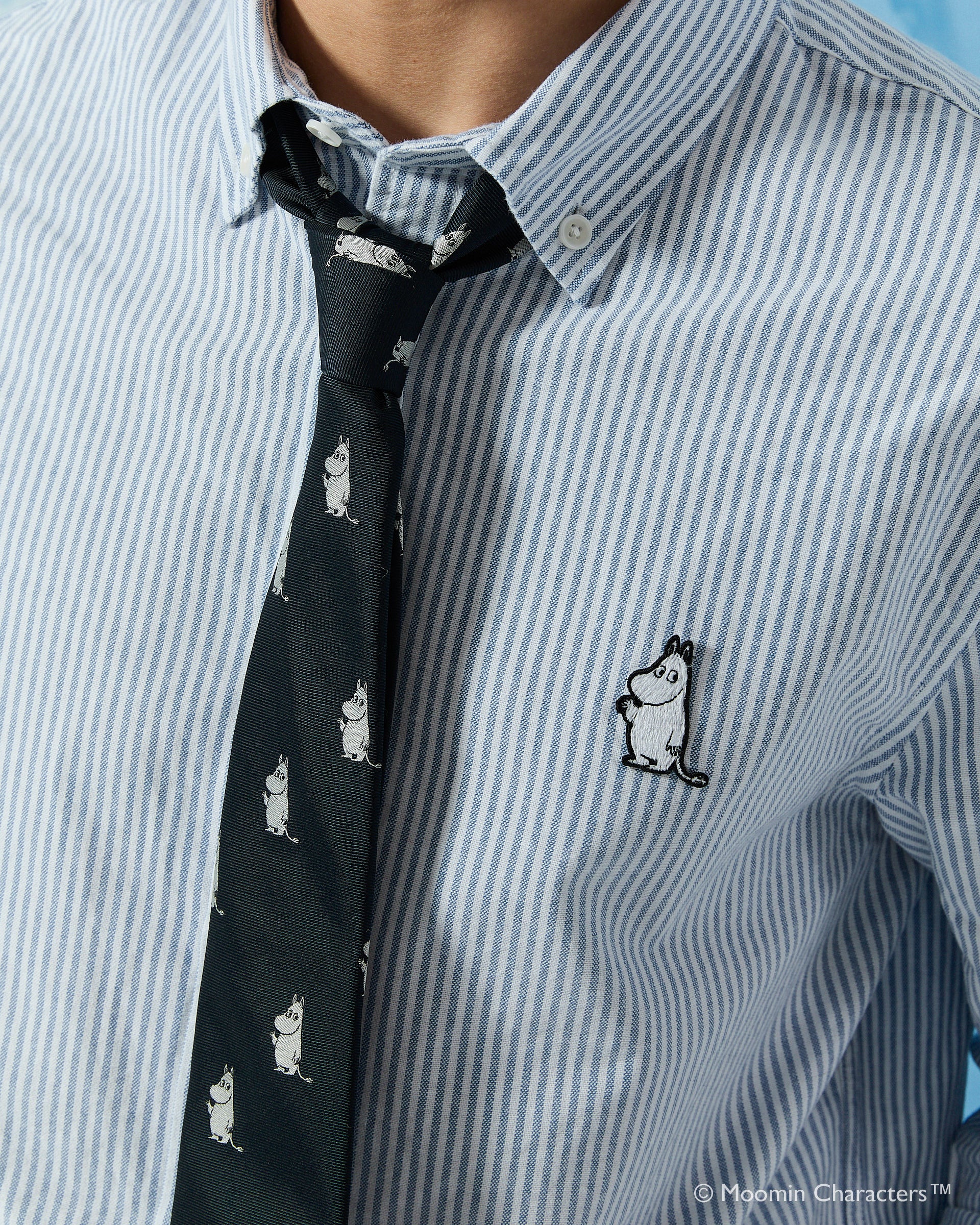 Men’s Moomin Banker Stripe Oxford Shirt Bright Blue Stripe - Image 6