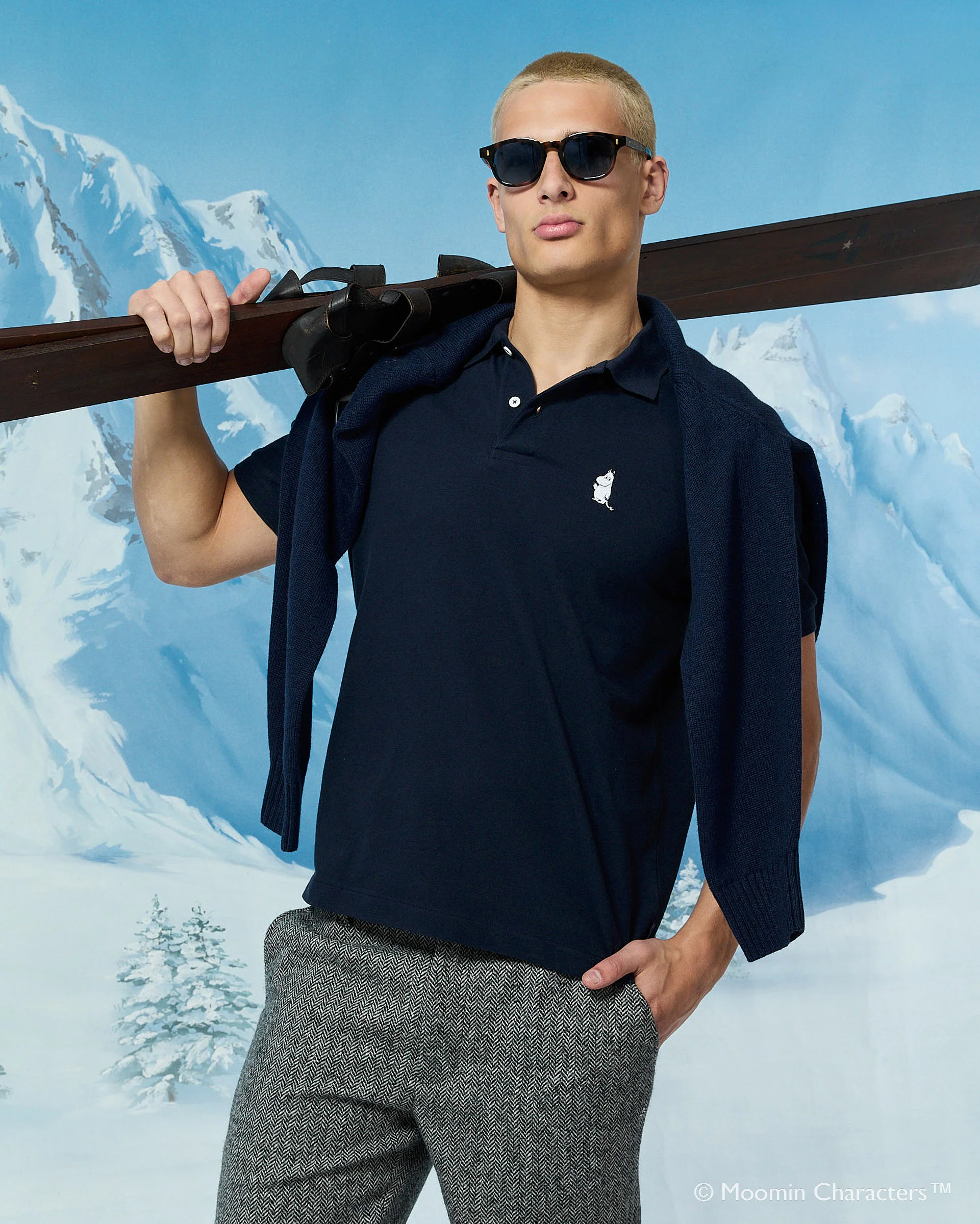 Men’s Moomin Short Sleeve Pique Polo Navy - Image 3