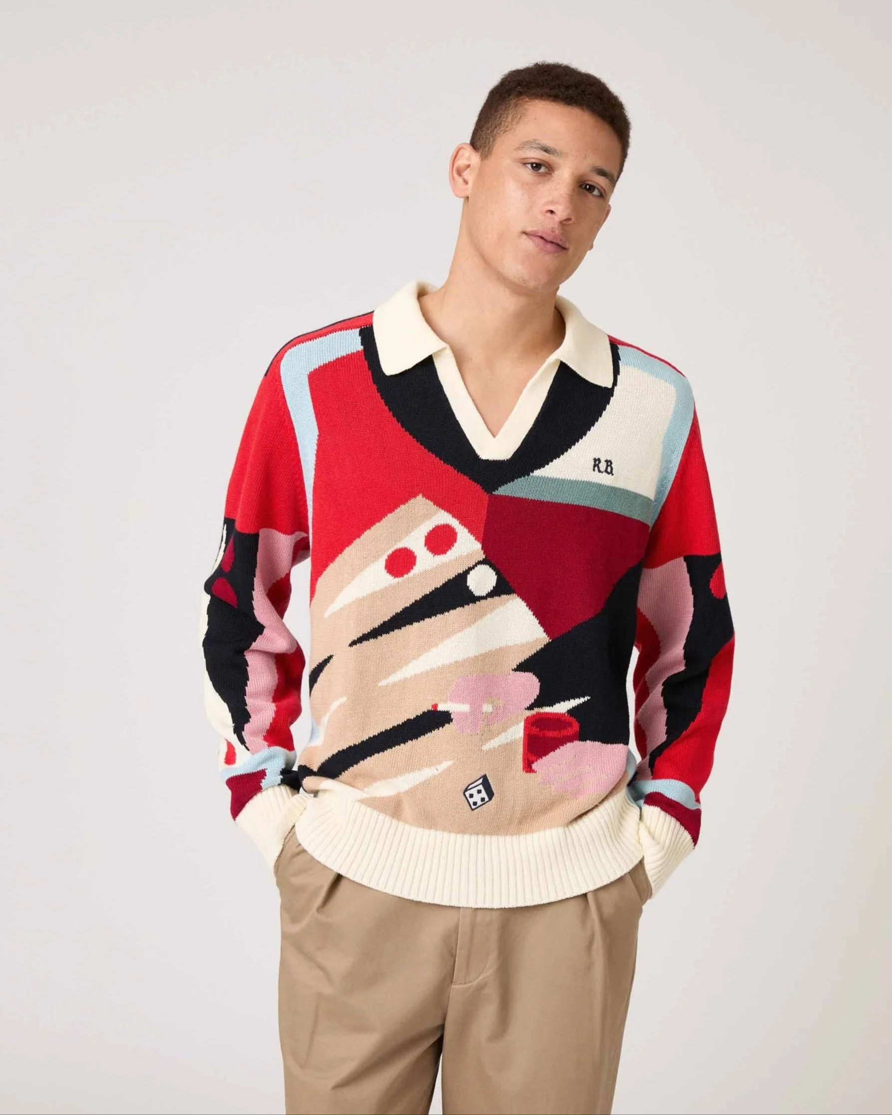 Men's Backgammon Sweater Red Brown Multicolor - Image 2