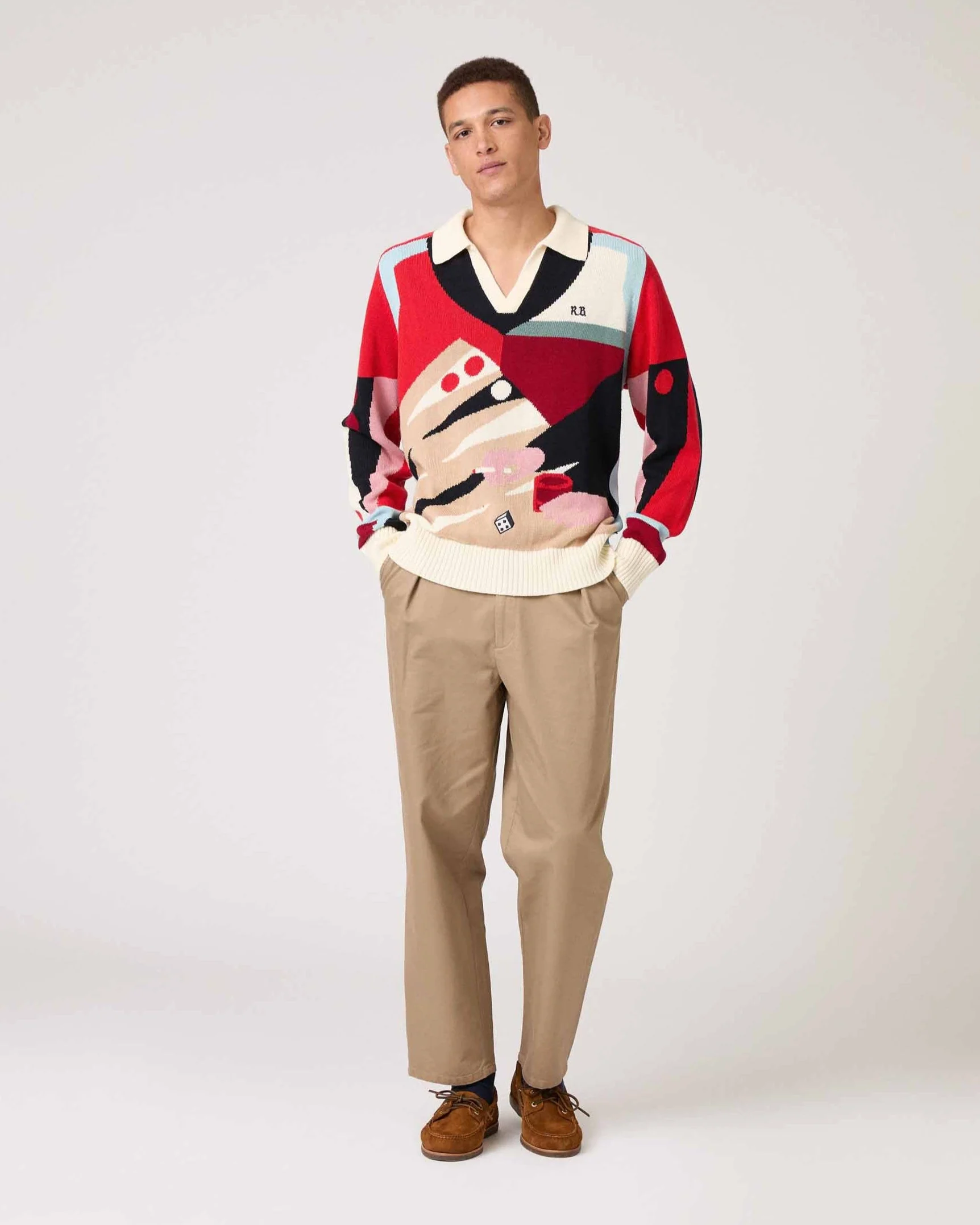 Men's Backgammon Sweater Red Brown Multicolor - Image 6