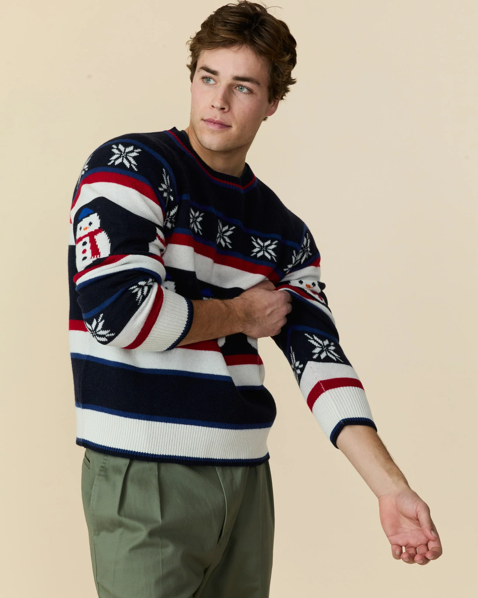 Men's Cashmere Fairisle Snowman Sweater Navy Multi - Image 2