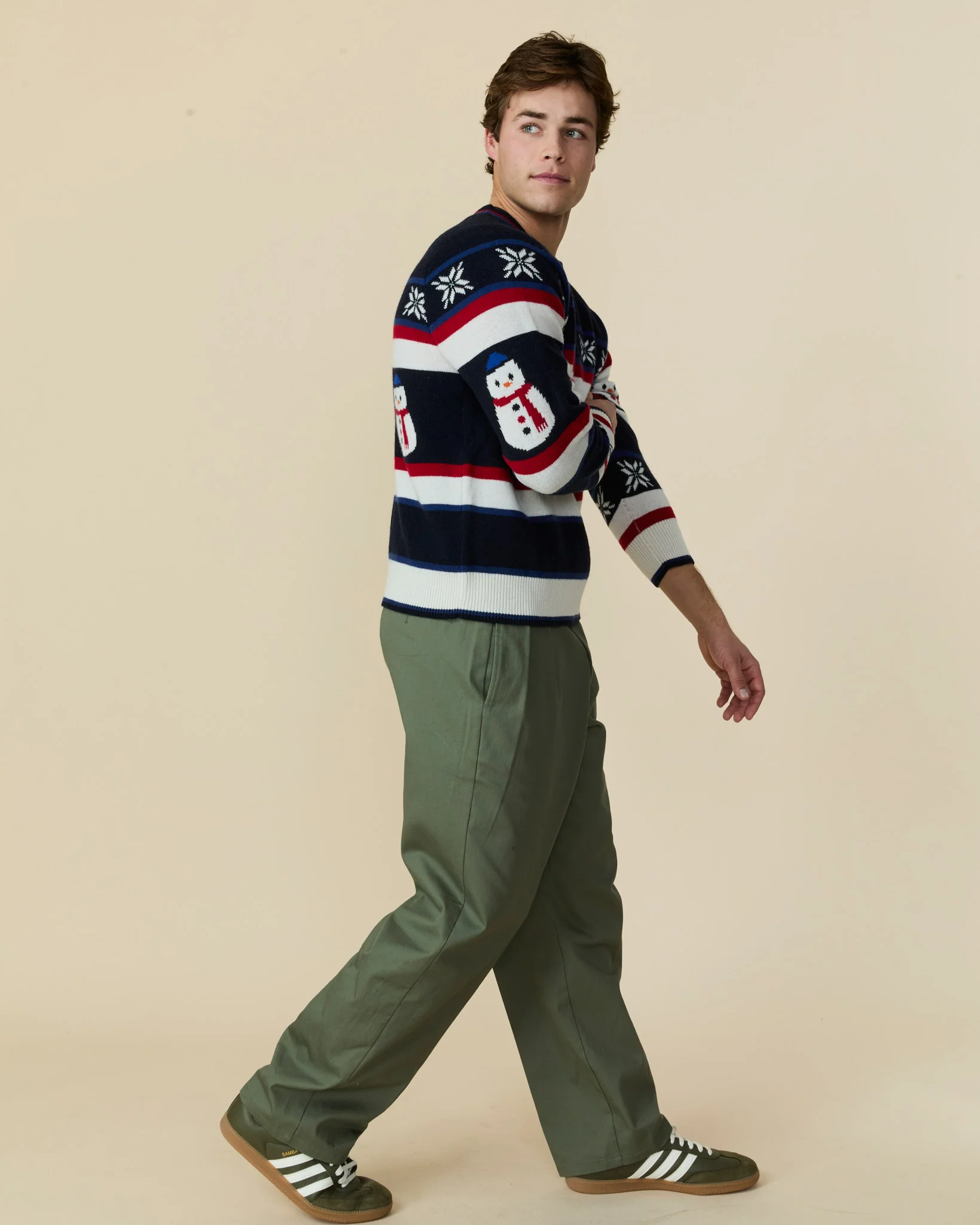 Men's Cashmere Fairisle Snowman Sweater Navy Multi - Image 4