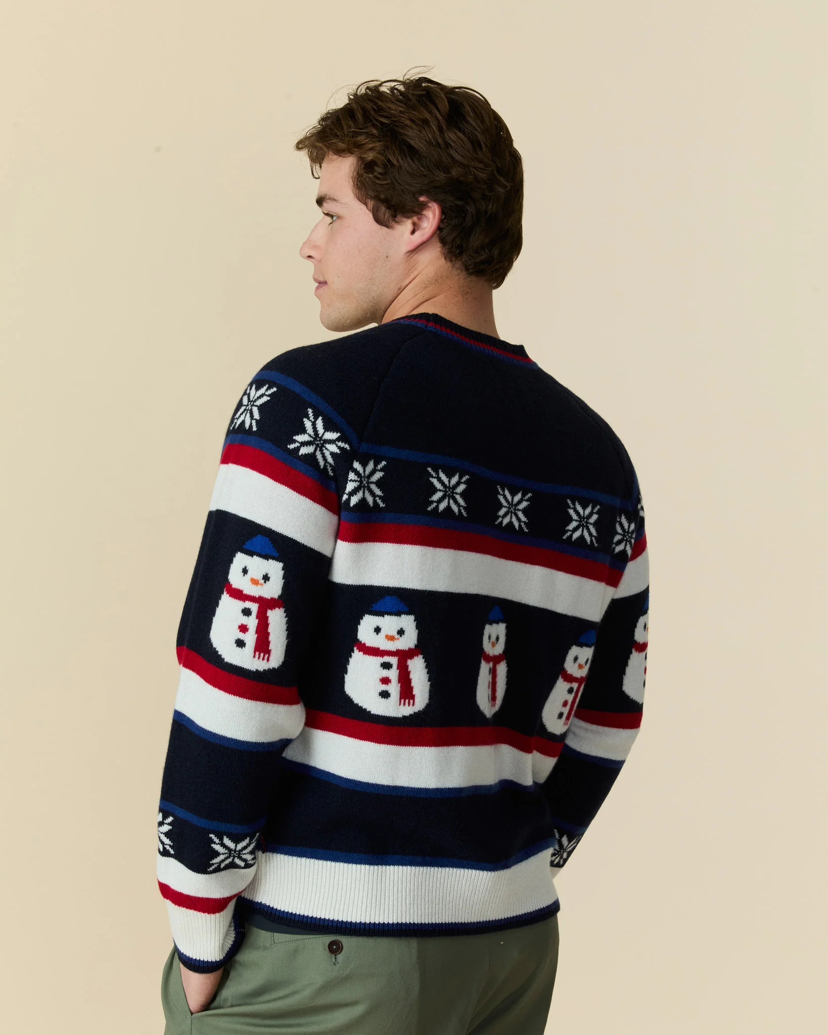 Men's Cashmere Fairisle Snowman Sweater Navy Multi - Image 5