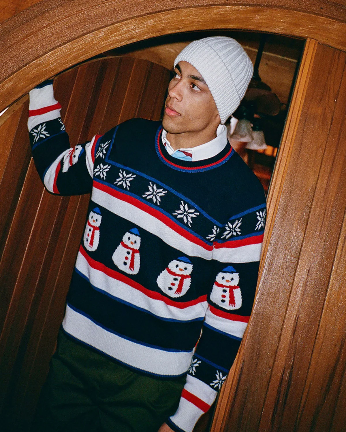 Men's Cashmere Fairisle Snowman Sweater Navy Multi - Image 8