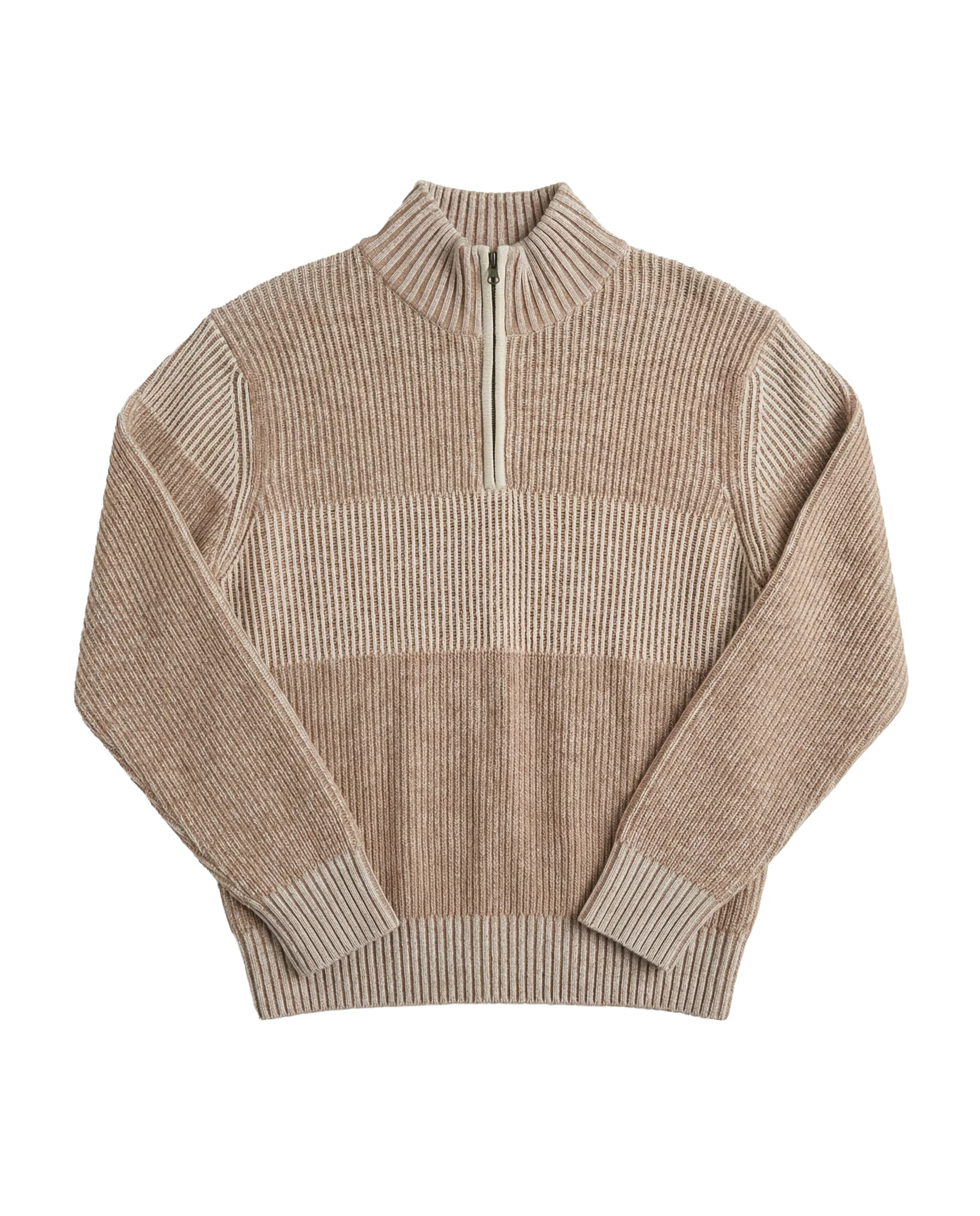 Men's Cashmere Quarter Zip Ottoman Rib Sweater Beige - Image 7