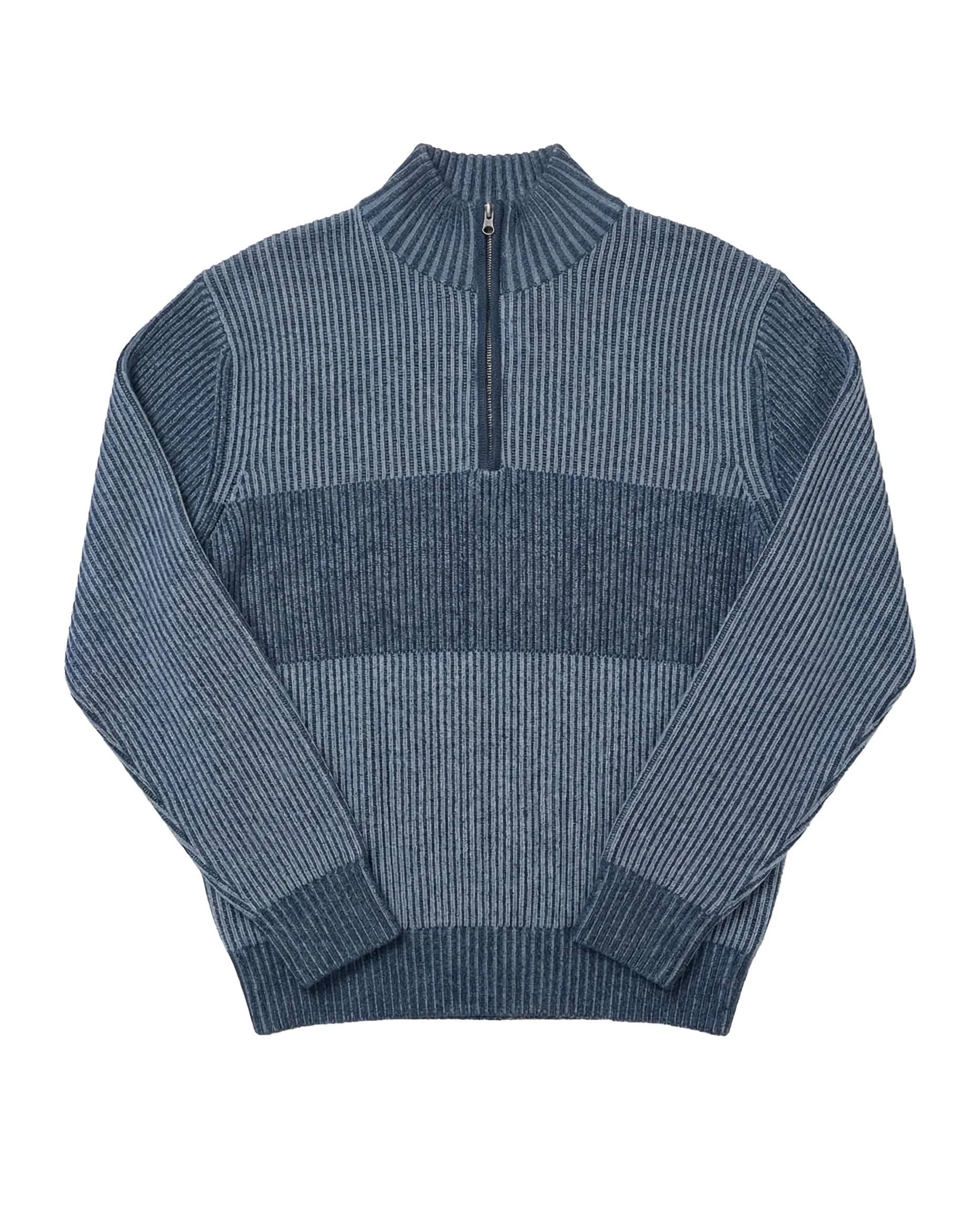 Men's Cashmere Quarter Zip Ottoman Rib Sweater Blue - Image 4