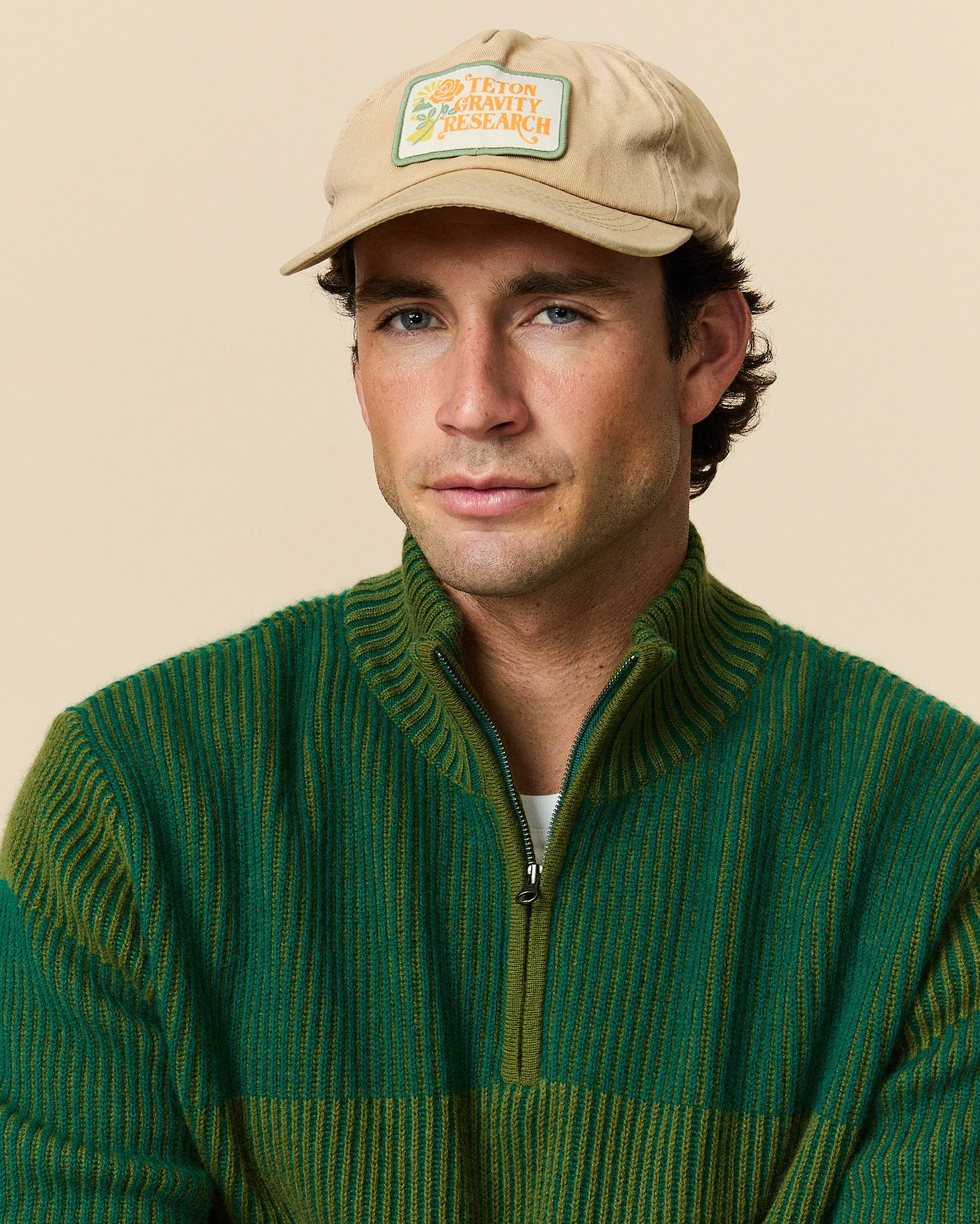 Men's Cashmere Quarter Zip Ottoman Rib Sweater Green - Image 5