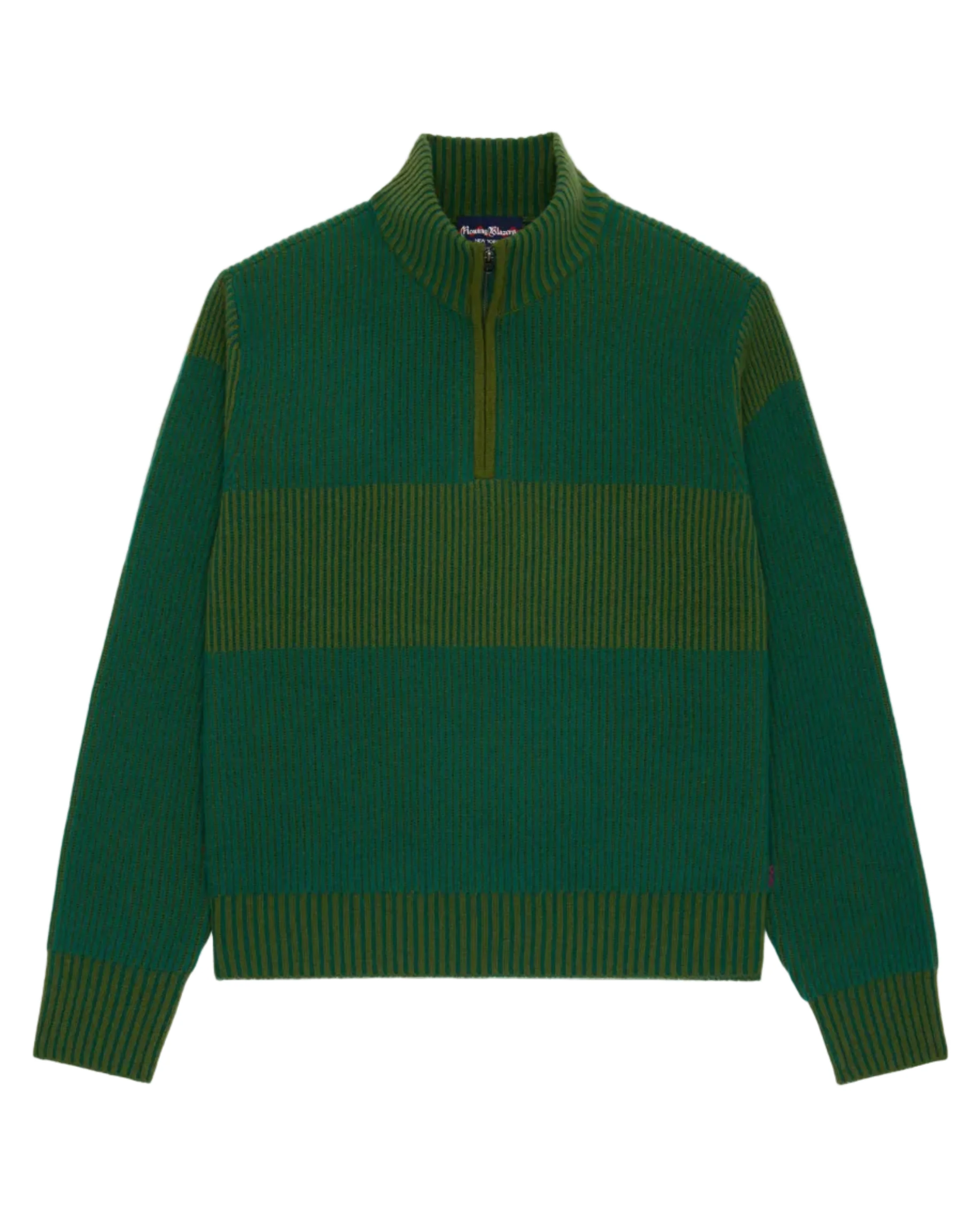 Men's Cashmere Quarter Zip Ottoman Rib Sweater Green - Image 7