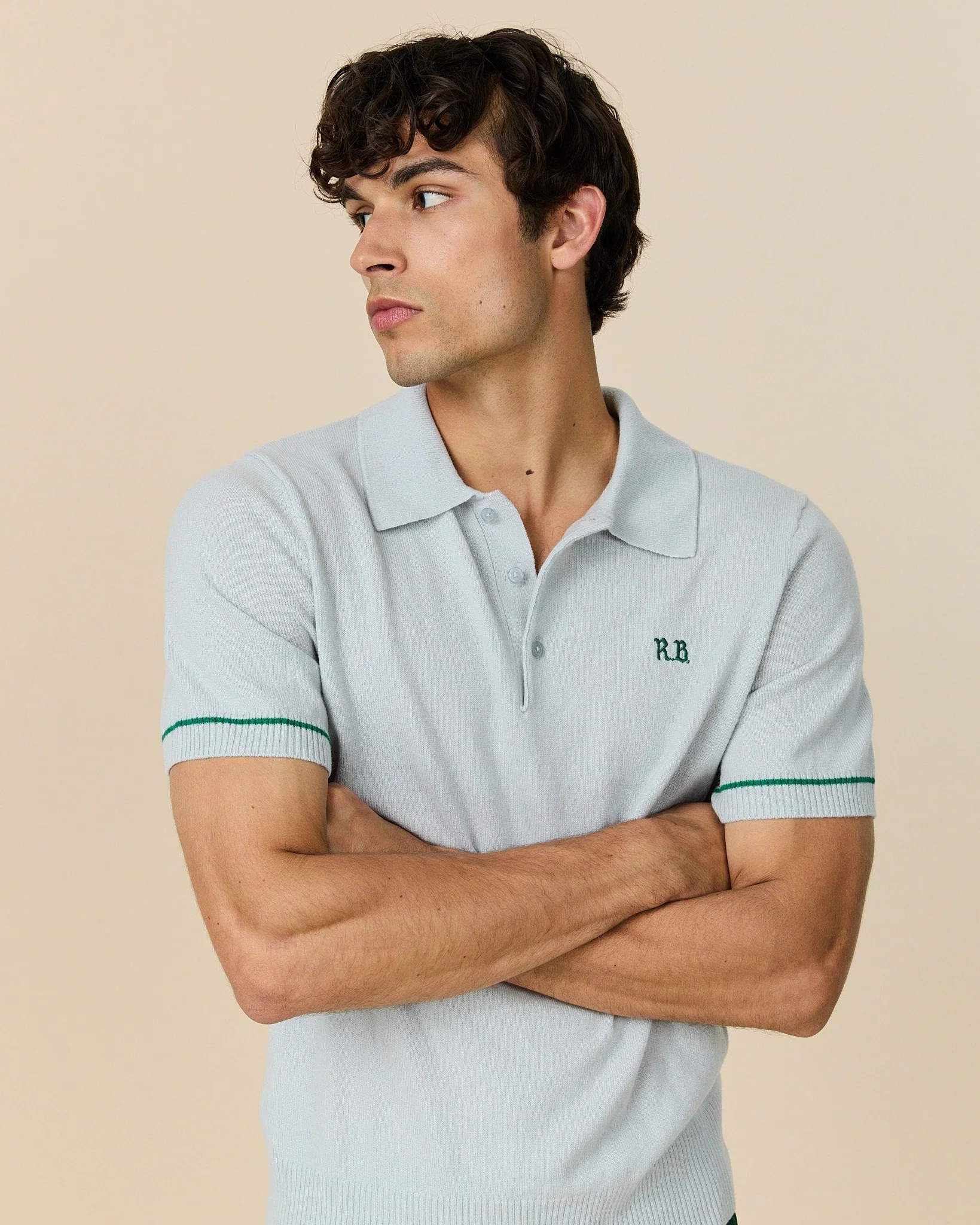 Men's Cashmere Short Sleeve Polo Light Grey - Image 4