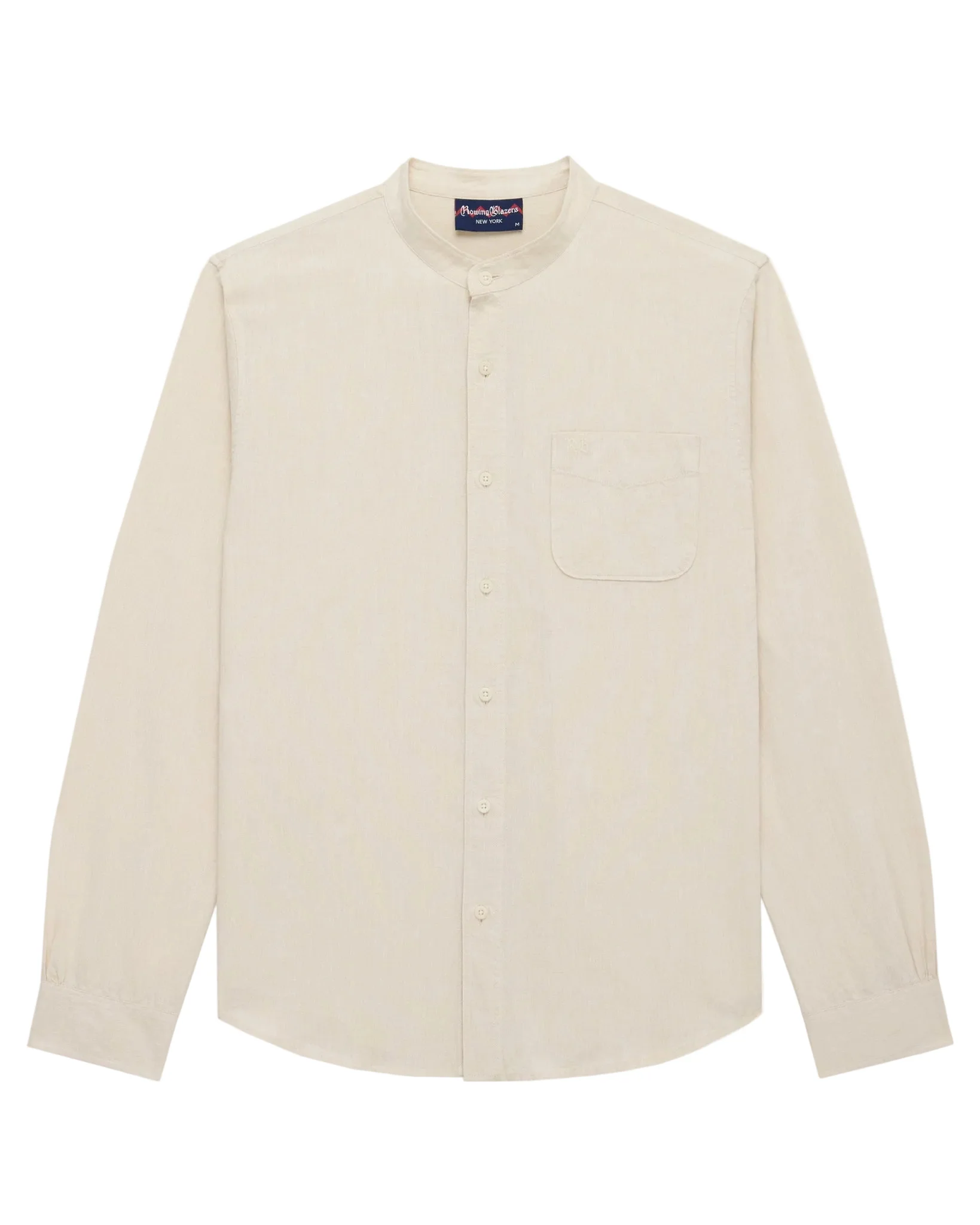 Men's Casual Linen Band Collar Shirt Cream - Image 8