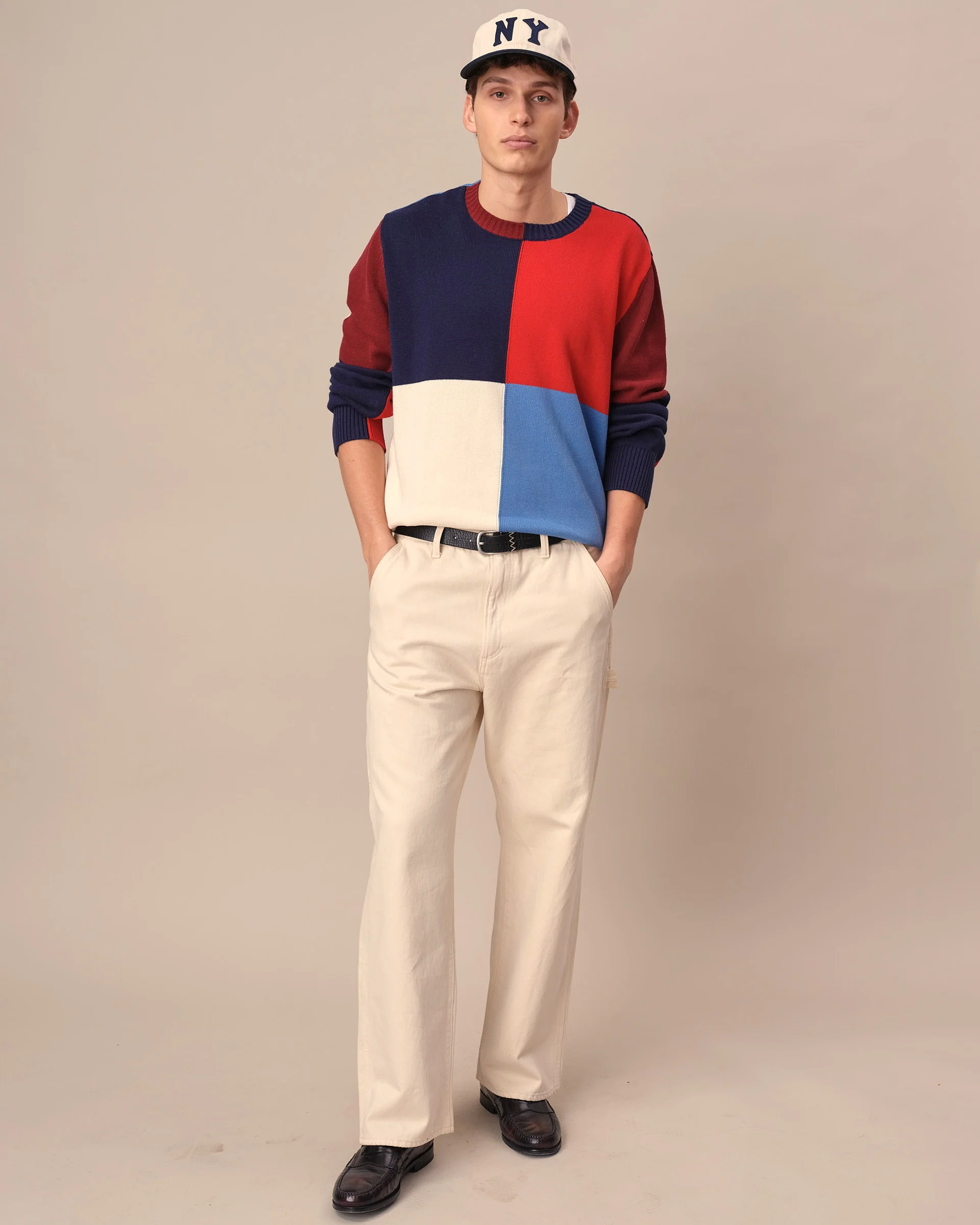 Men's Color Block Sweater Red Blue Multi