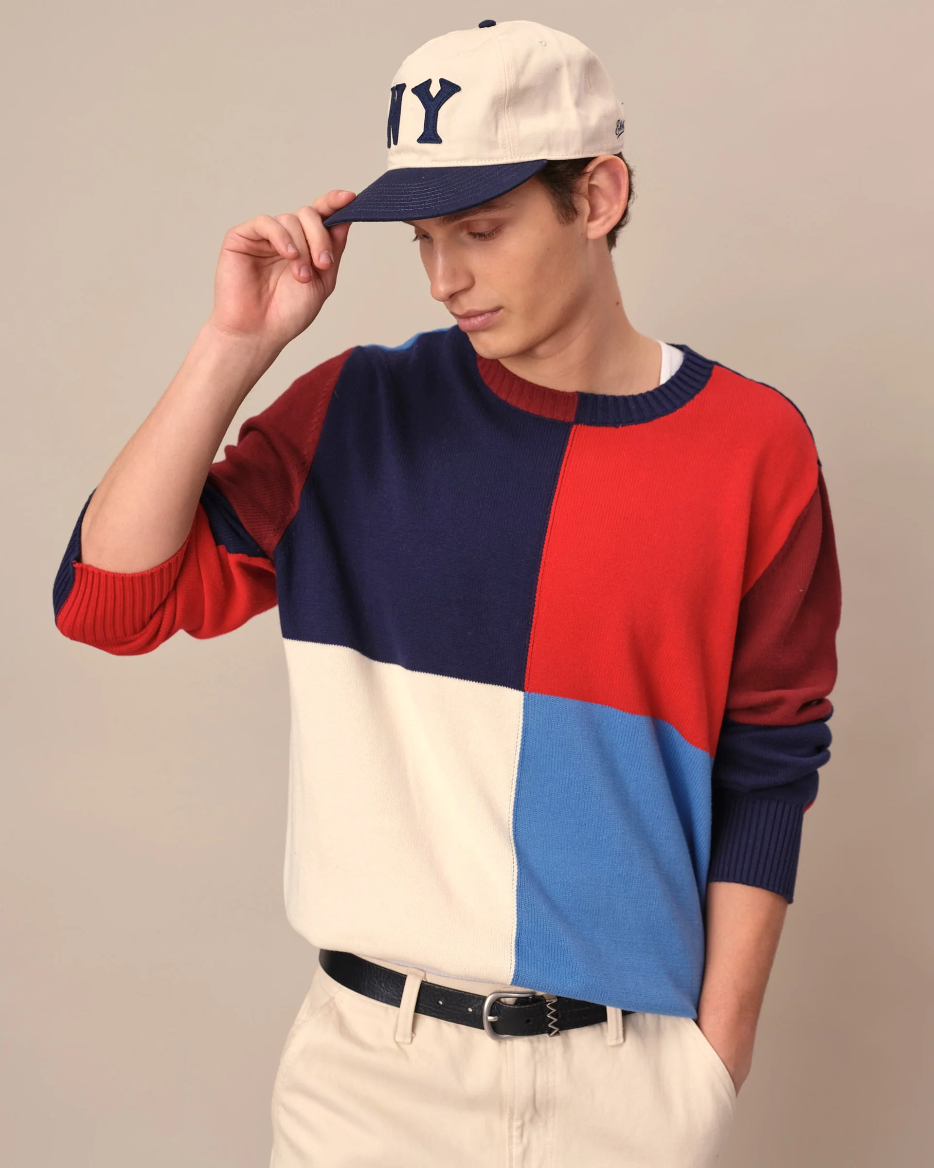 Men's Color Block Sweater Red Blue Multi - Image 2