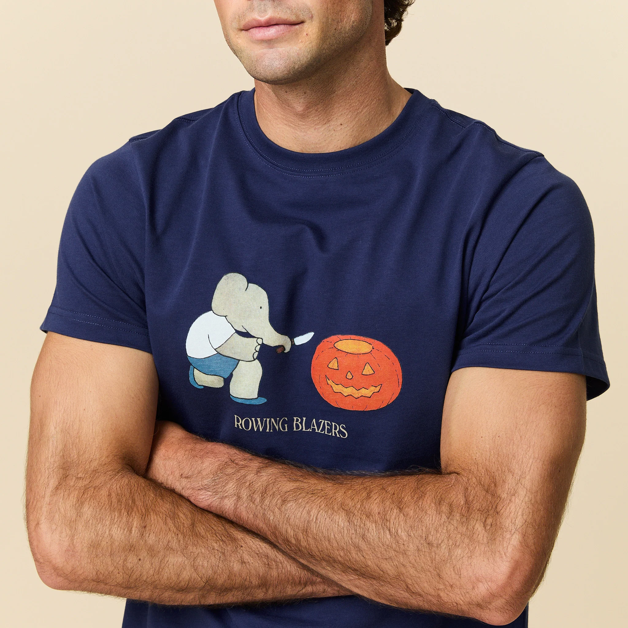 Men's Cotton Babar Pumpkin Tee Navy - Image 3