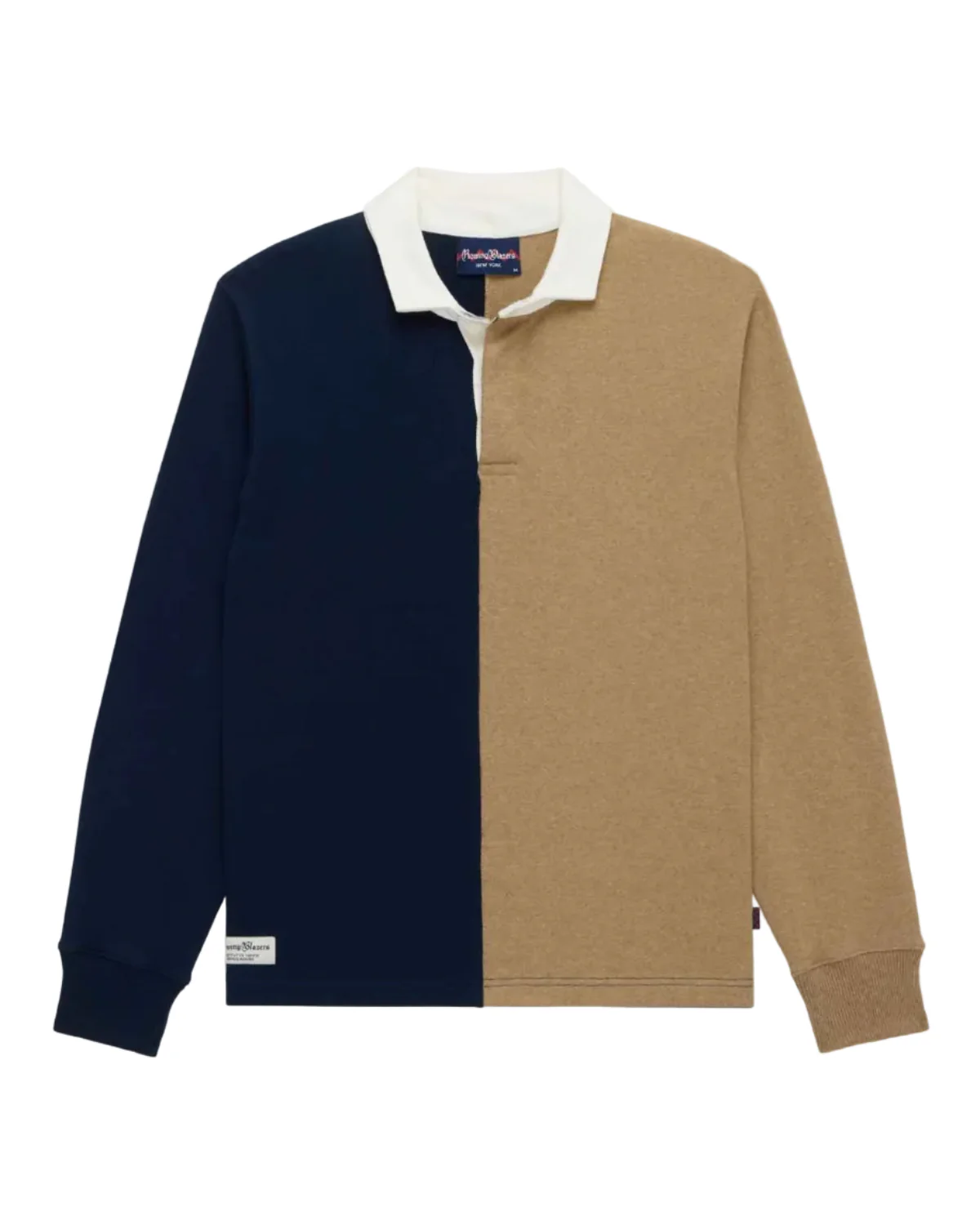 Men's Cotton Color Block Elbow Patch Rugby Navy Khaki