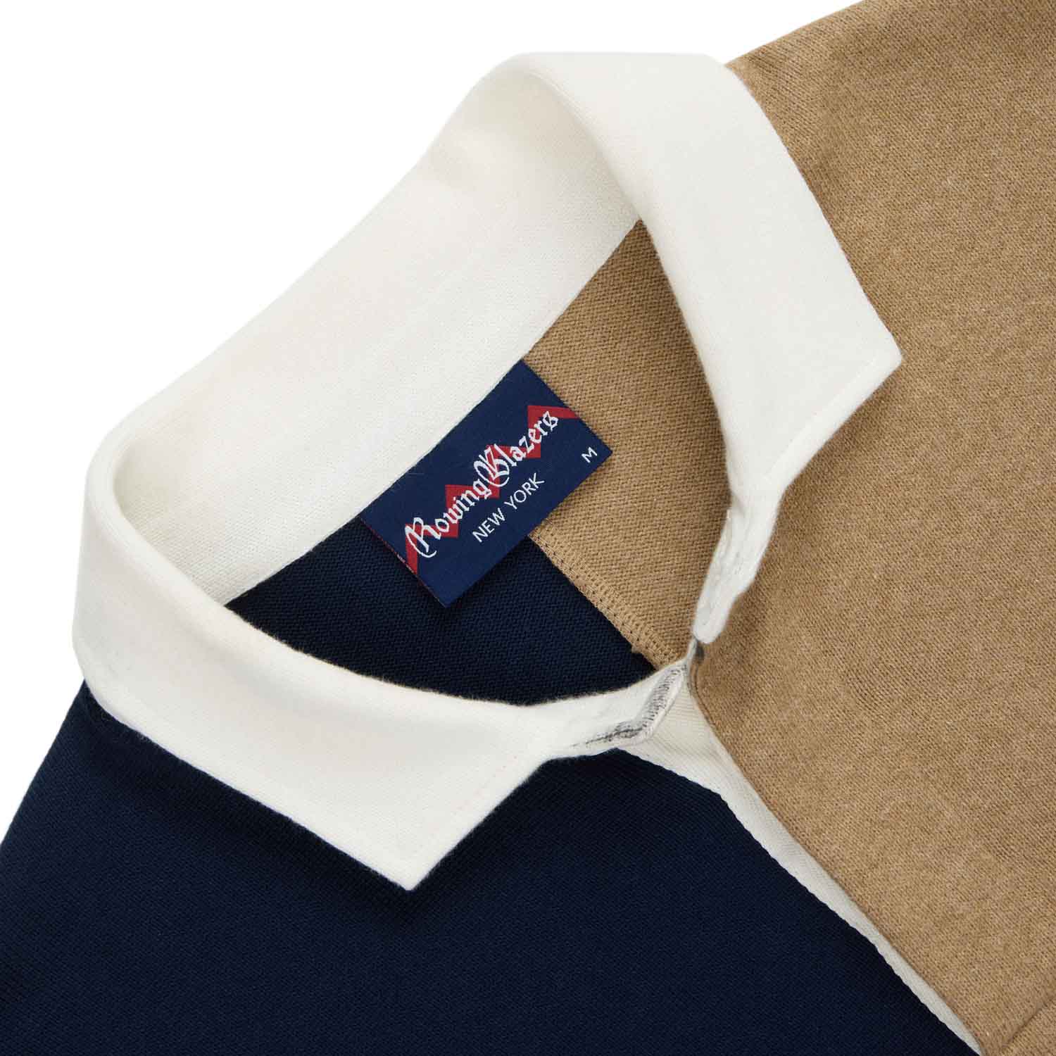 Men's Cotton Color Block Elbow Patch Rugby Navy Khaki - Image 4