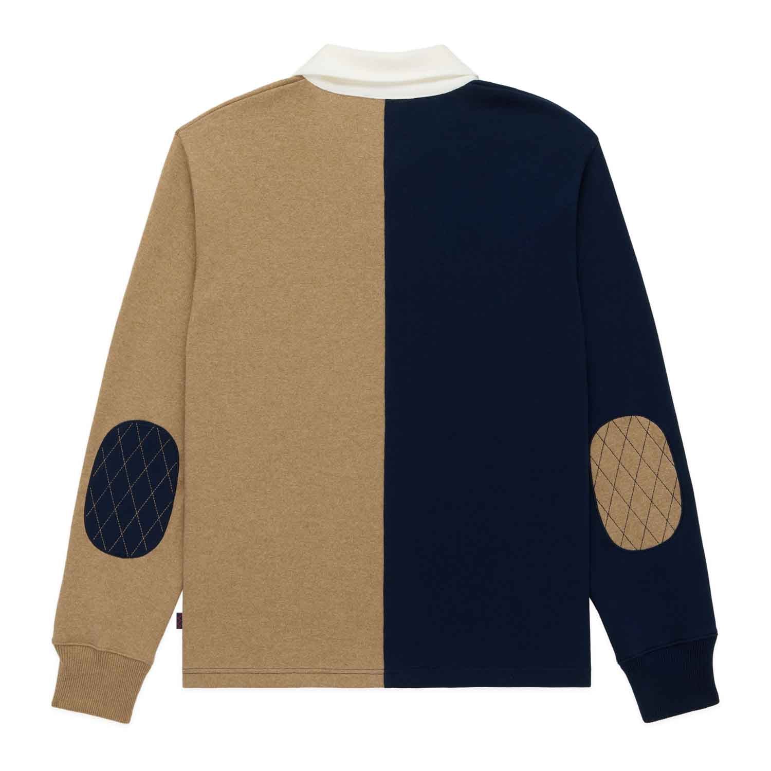 Men's Cotton Color Block Elbow Patch Rugby Navy Khaki - Image 5