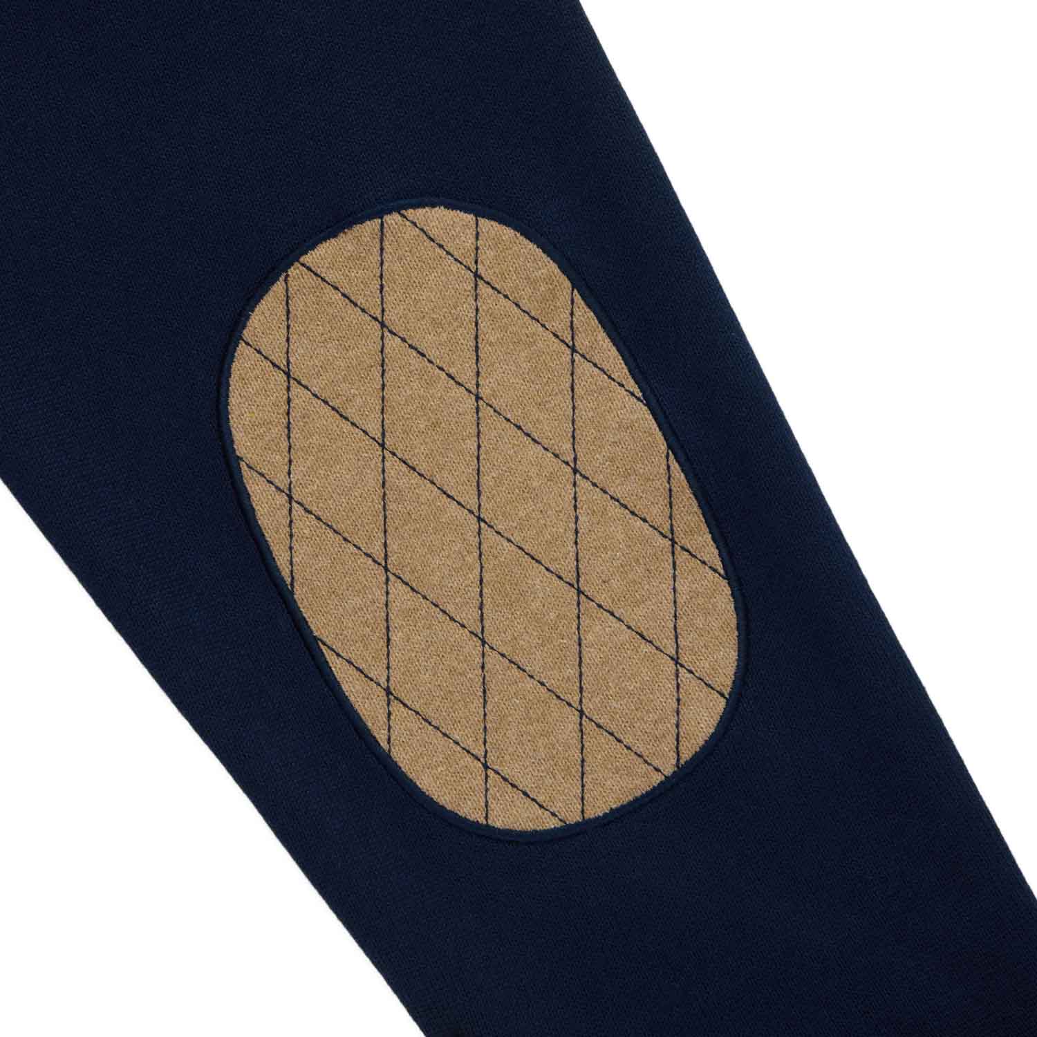Men's Cotton Color Block Elbow Patch Rugby Navy Khaki - Image 7