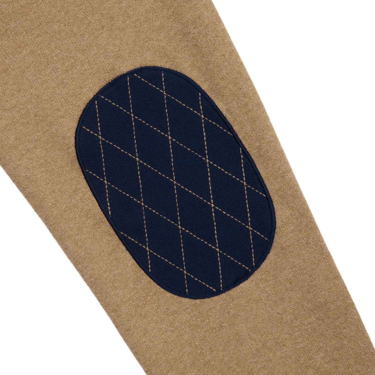 Men's Cotton Color Block Elbow Patch Rugby Navy Khaki - Image 8