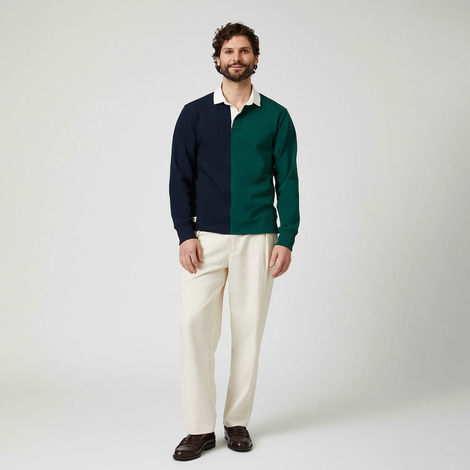 Men's Cotton Colorblock Rugby Navy and Green - Image 3
