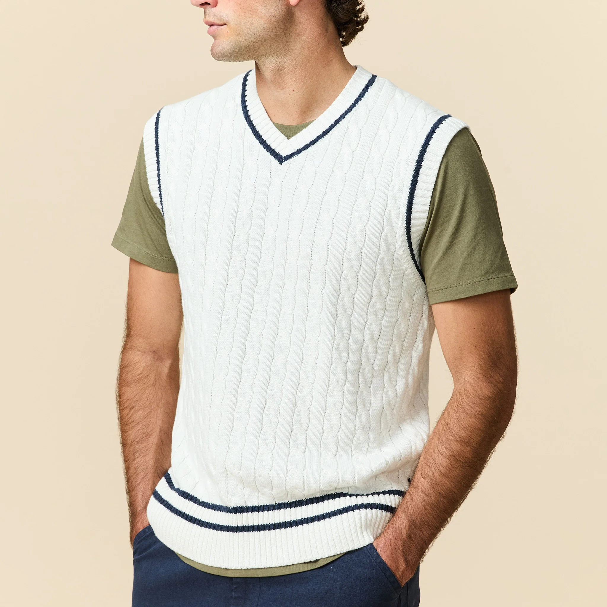 Men's Cotton Cricket Vest White - Image 7