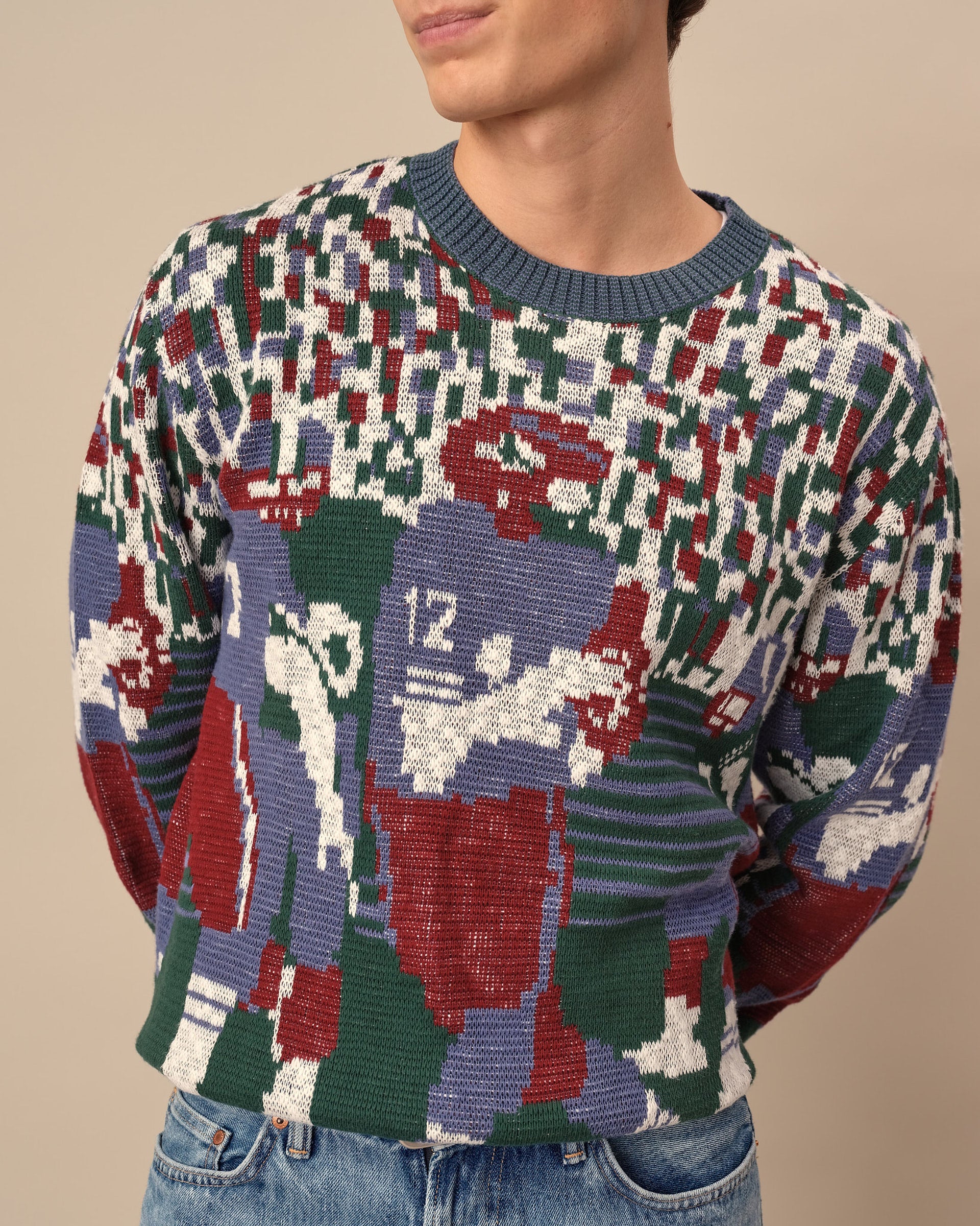 Men's Cotton Football Sweater Green - Image 2