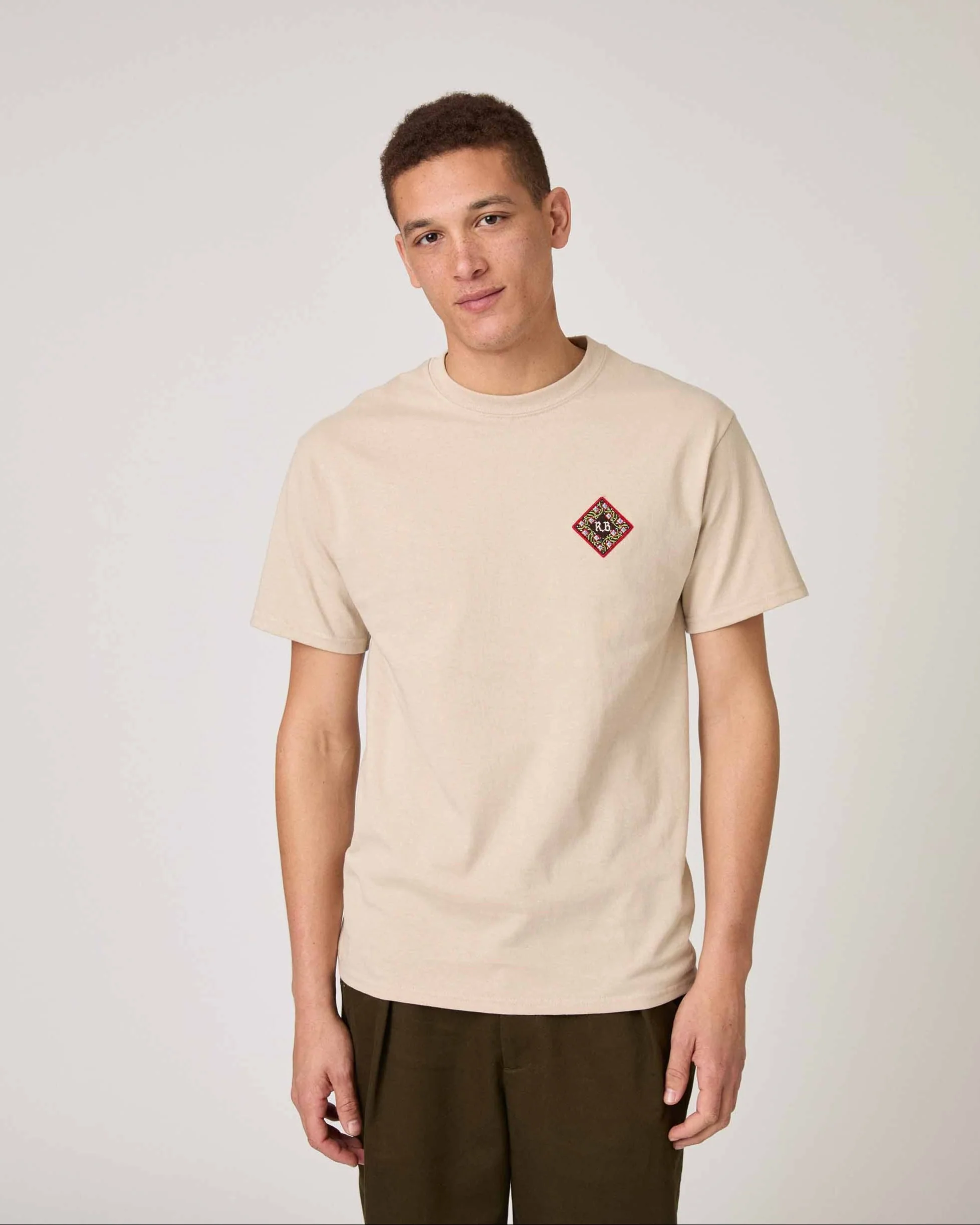 Men's Cotton Patch T-Shirt Beige - Image 3