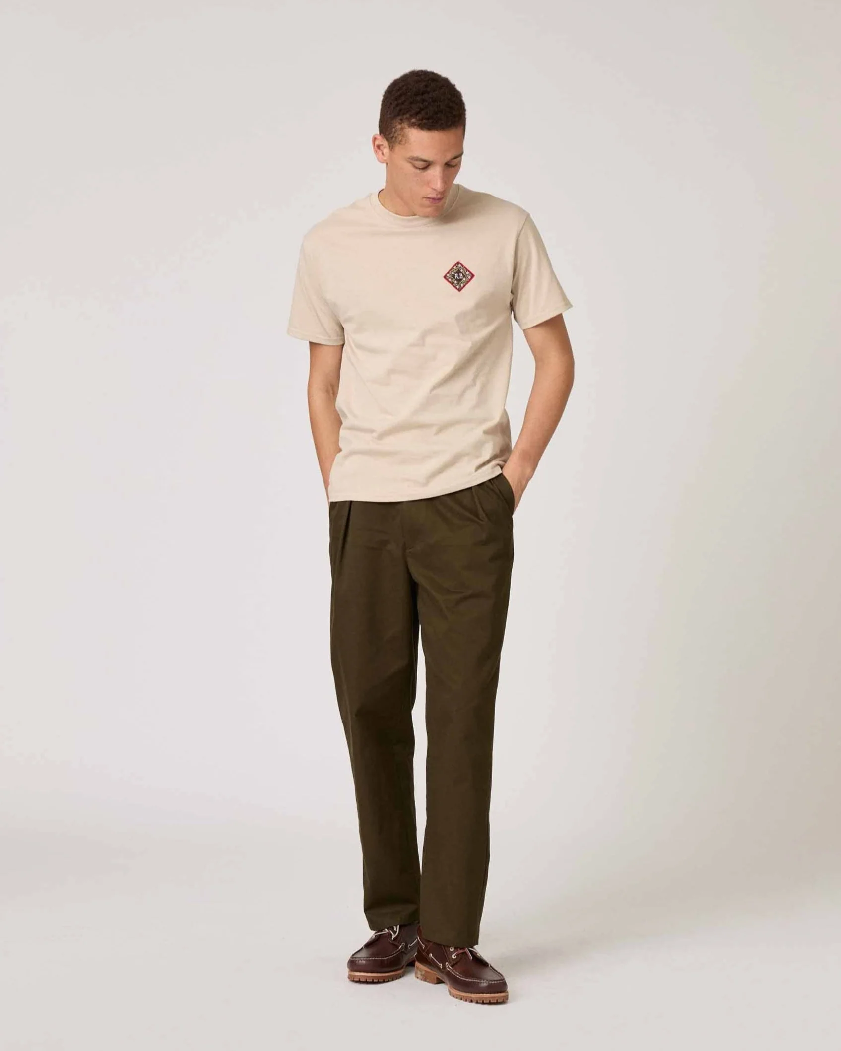 Men's Cotton Patch T-Shirt Beige - Image 4