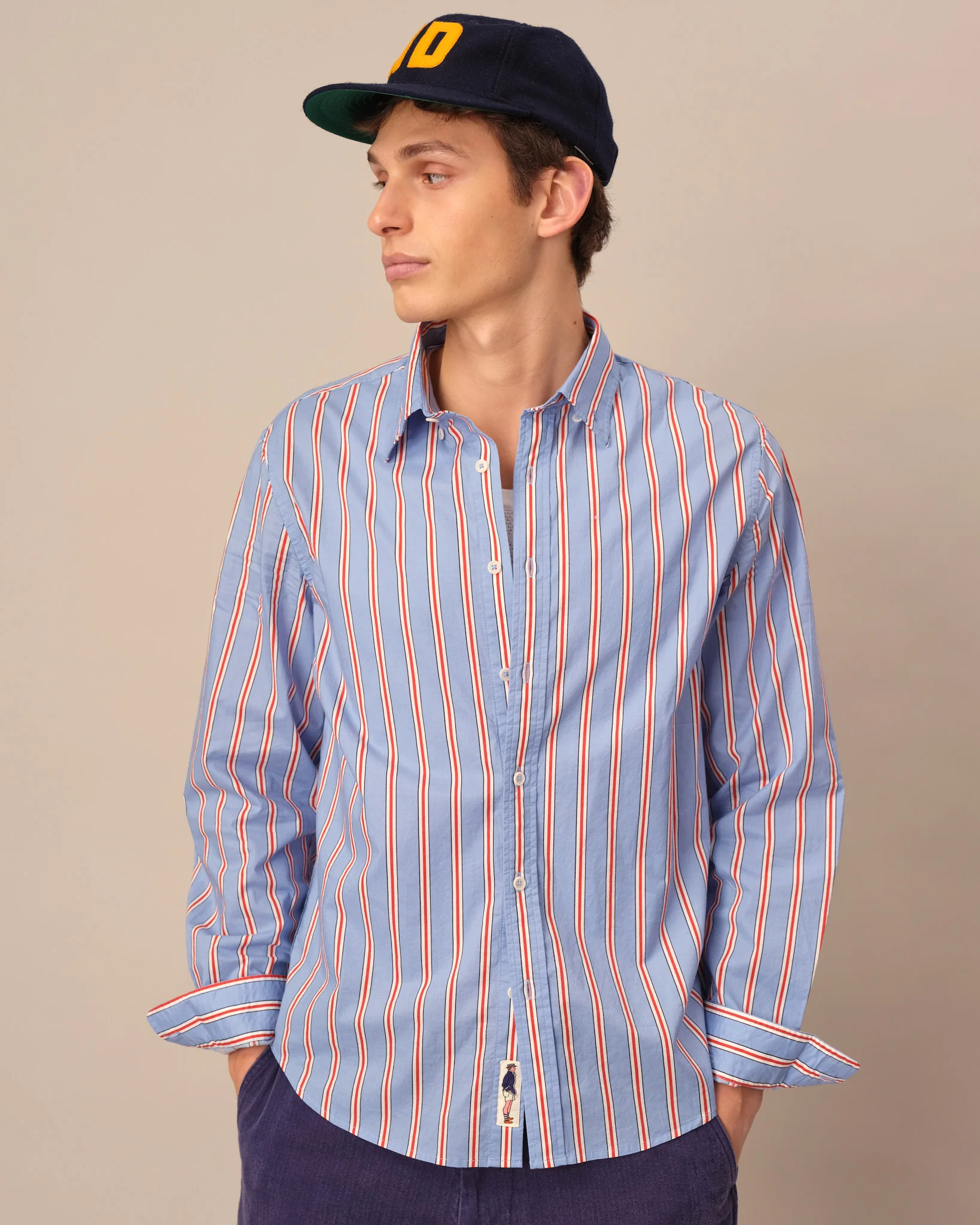 Men's Cotton Running Stripe Shirt Blue