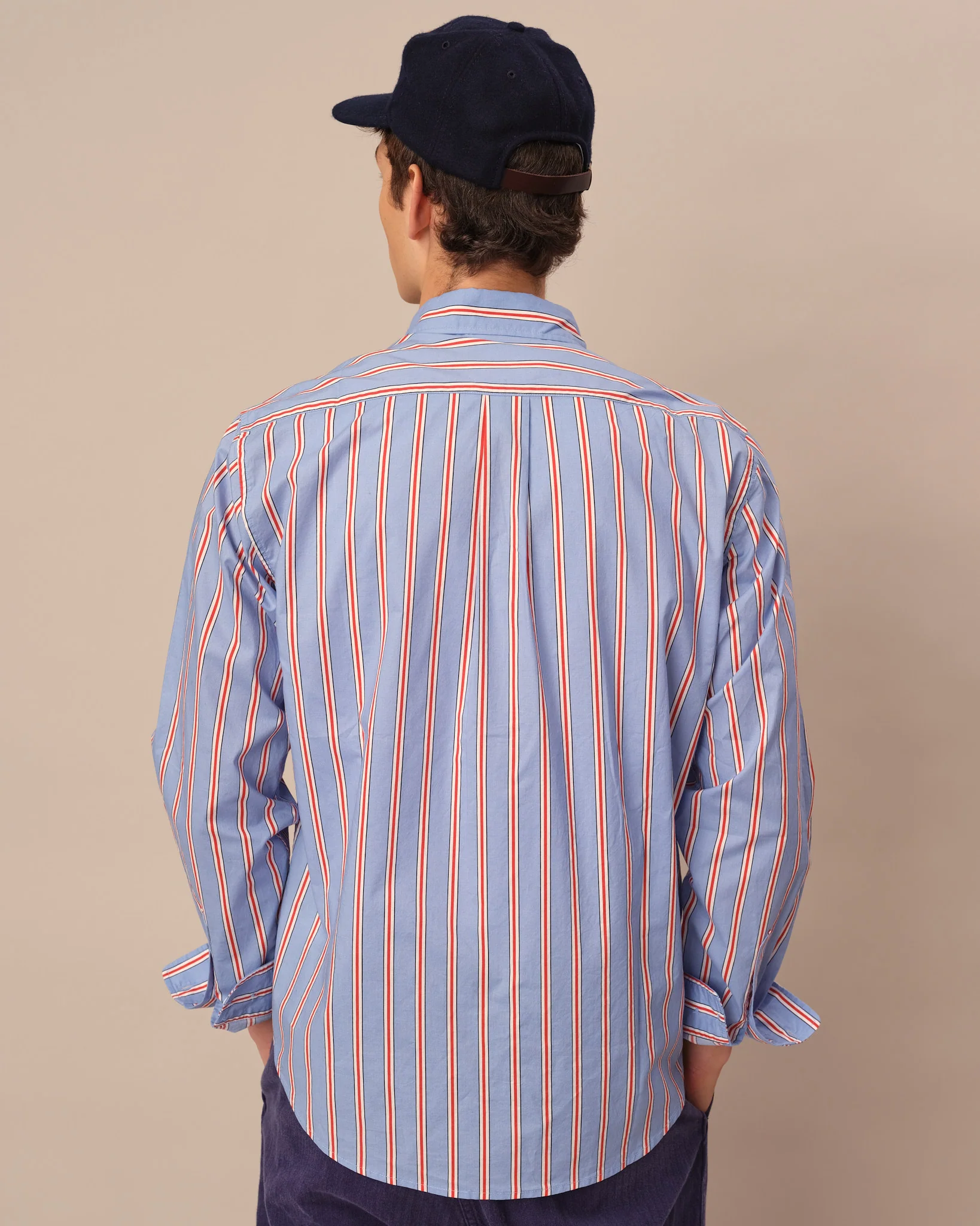Men's Cotton Running Stripe Shirt Blue - Image 3