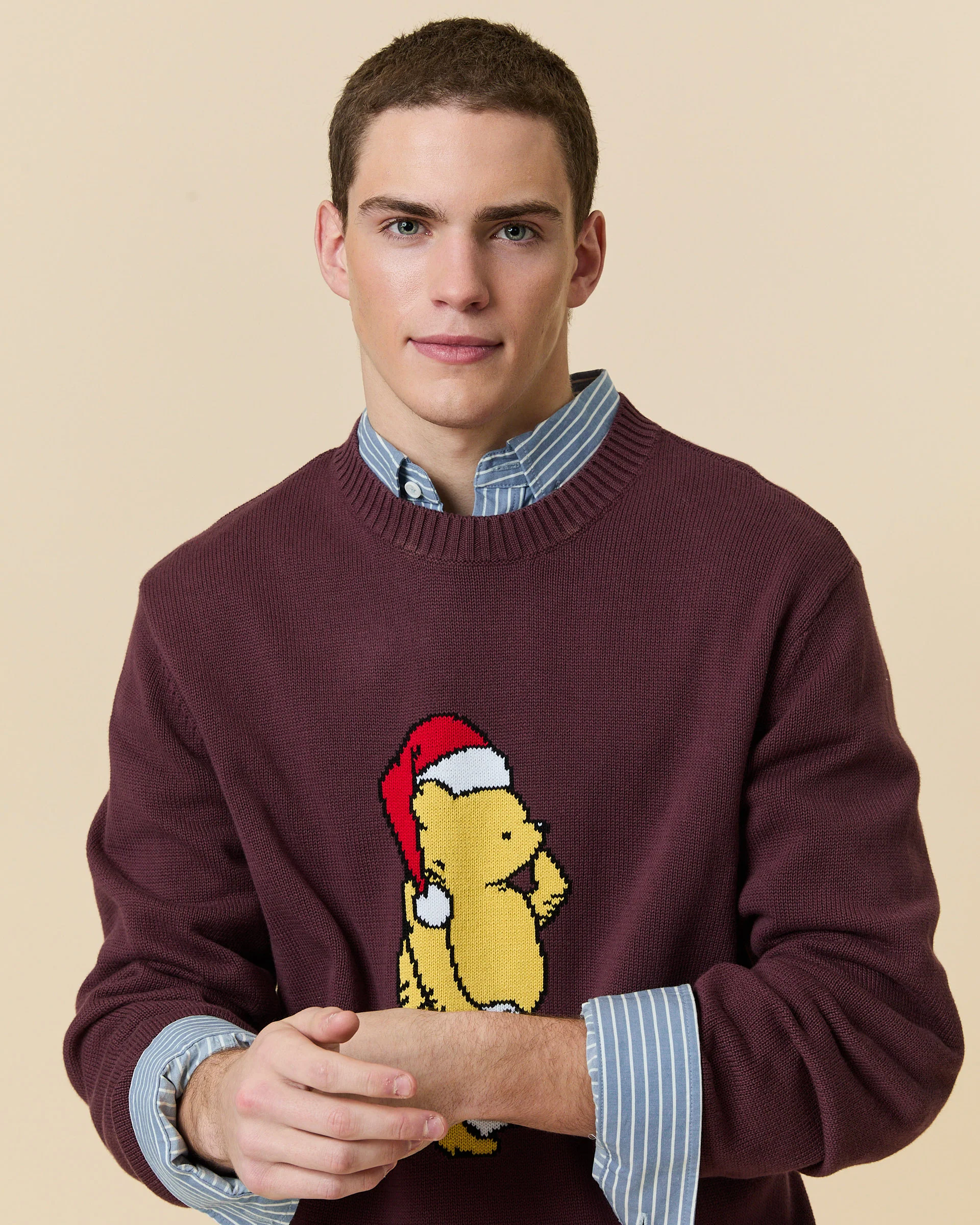 Men's Cotton Santa Pooh Sweater Burgundy - Image 4