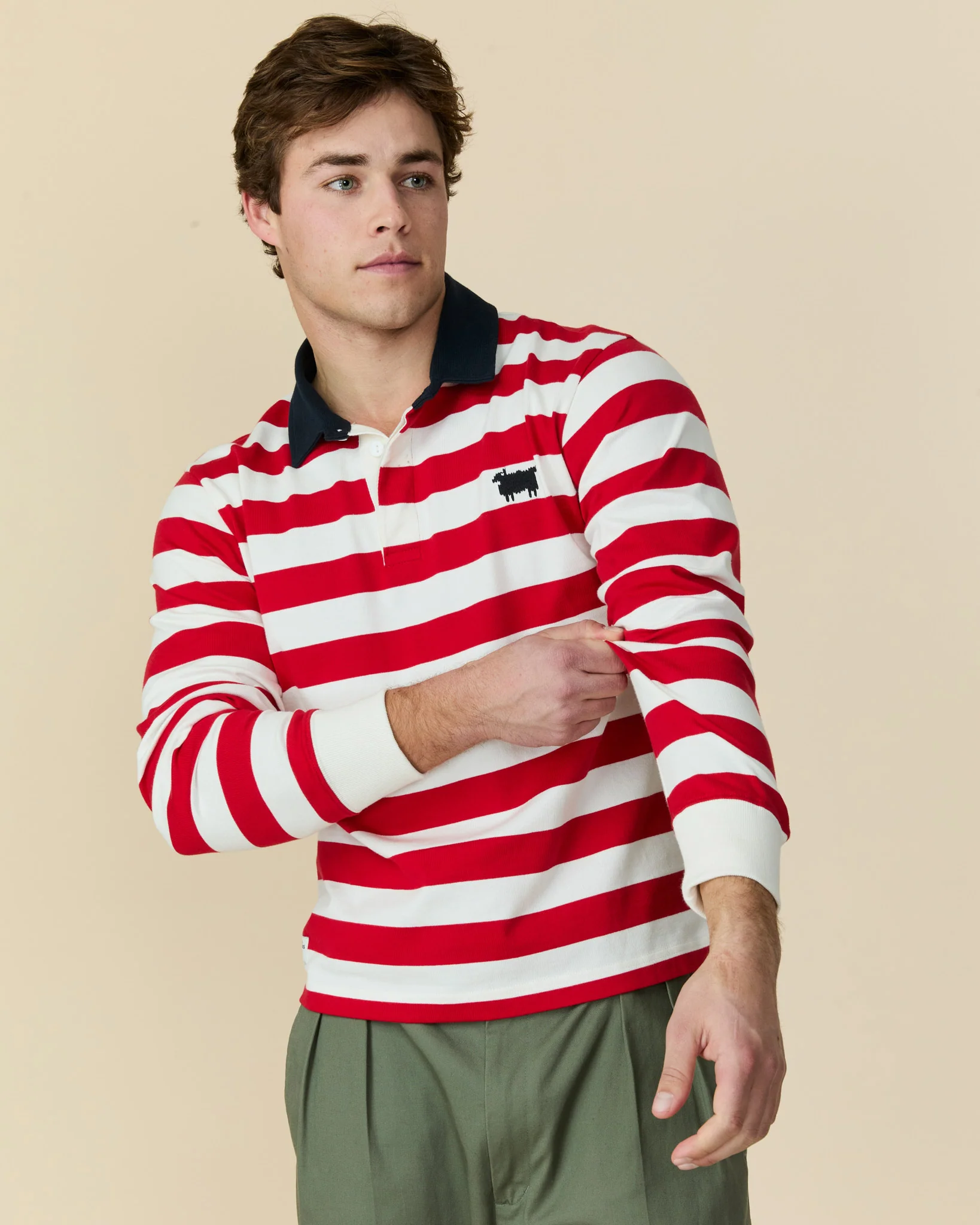 Men's Cotton Sheep Color Block Rugby Red