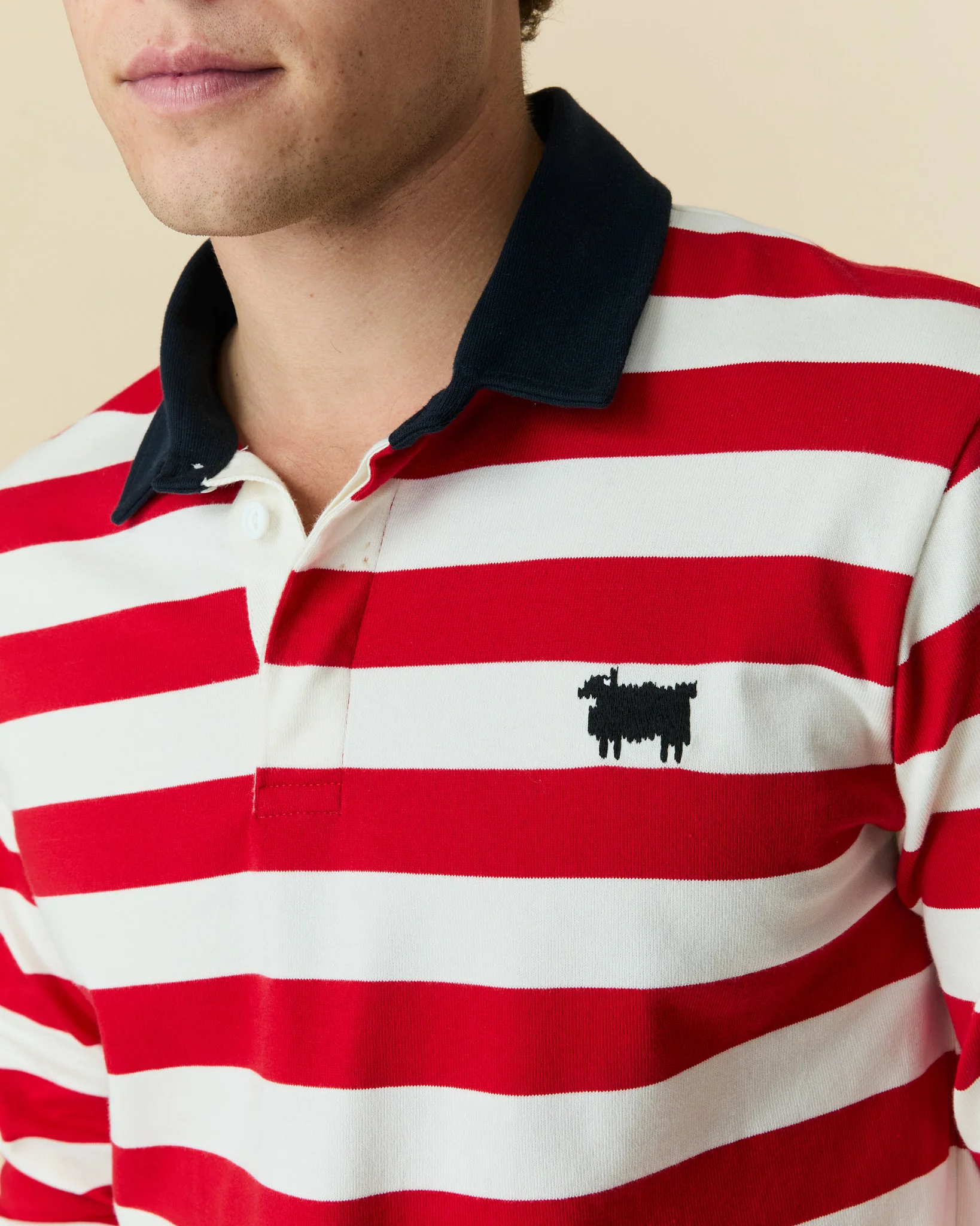 Men's Cotton Sheep Color Block Rugby Red - Image 2
