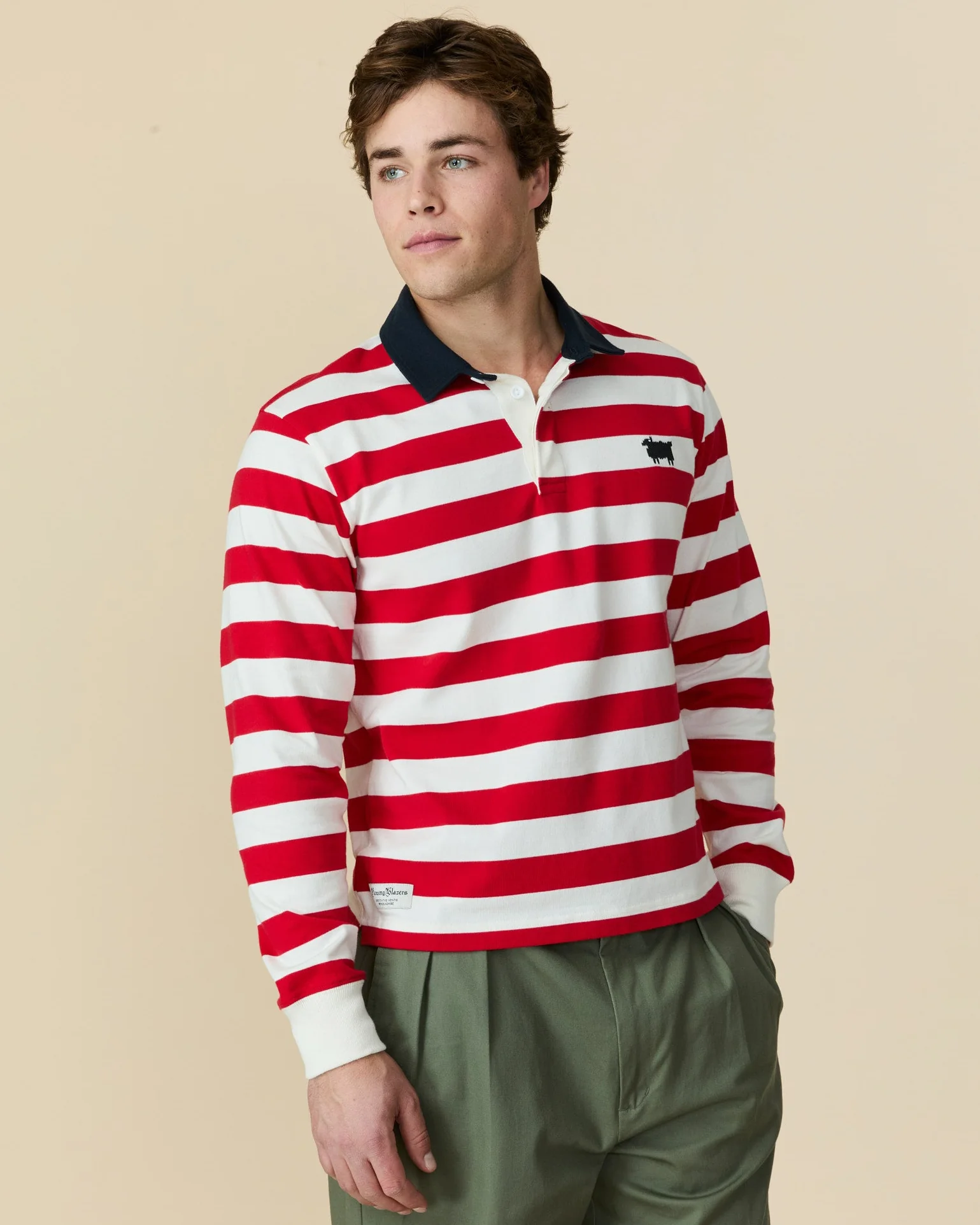 Men's Cotton Sheep Color Block Rugby Red - Image 4