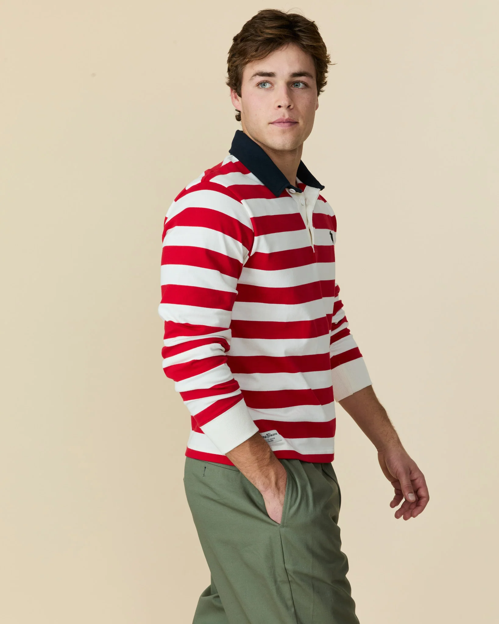 Men's Cotton Sheep Color Block Rugby Red - Image 6