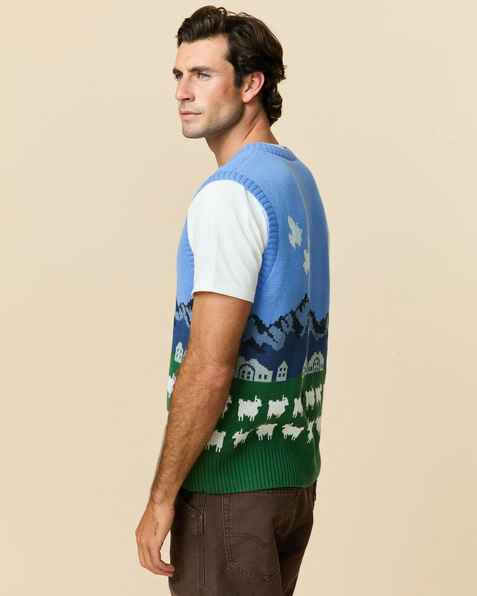Men's Cotton Sheep Fairisle Sweater Vest Blue - Image 5