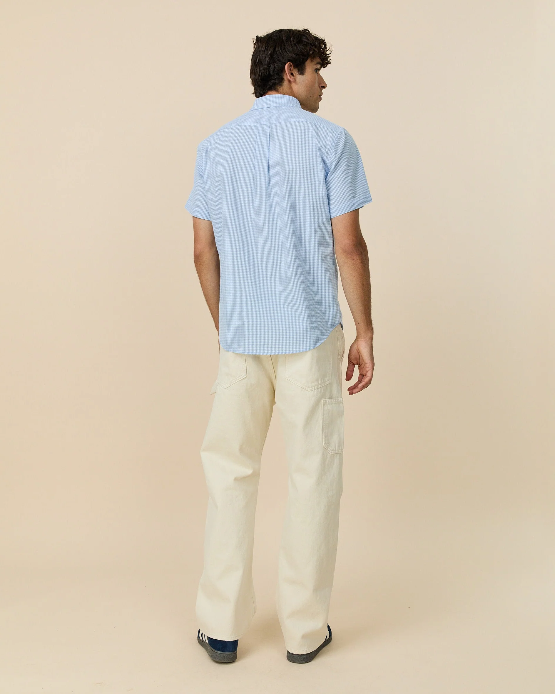 Men's Cotton Single Pocket Baguette Shirt Blue/White Gingham - Image 5