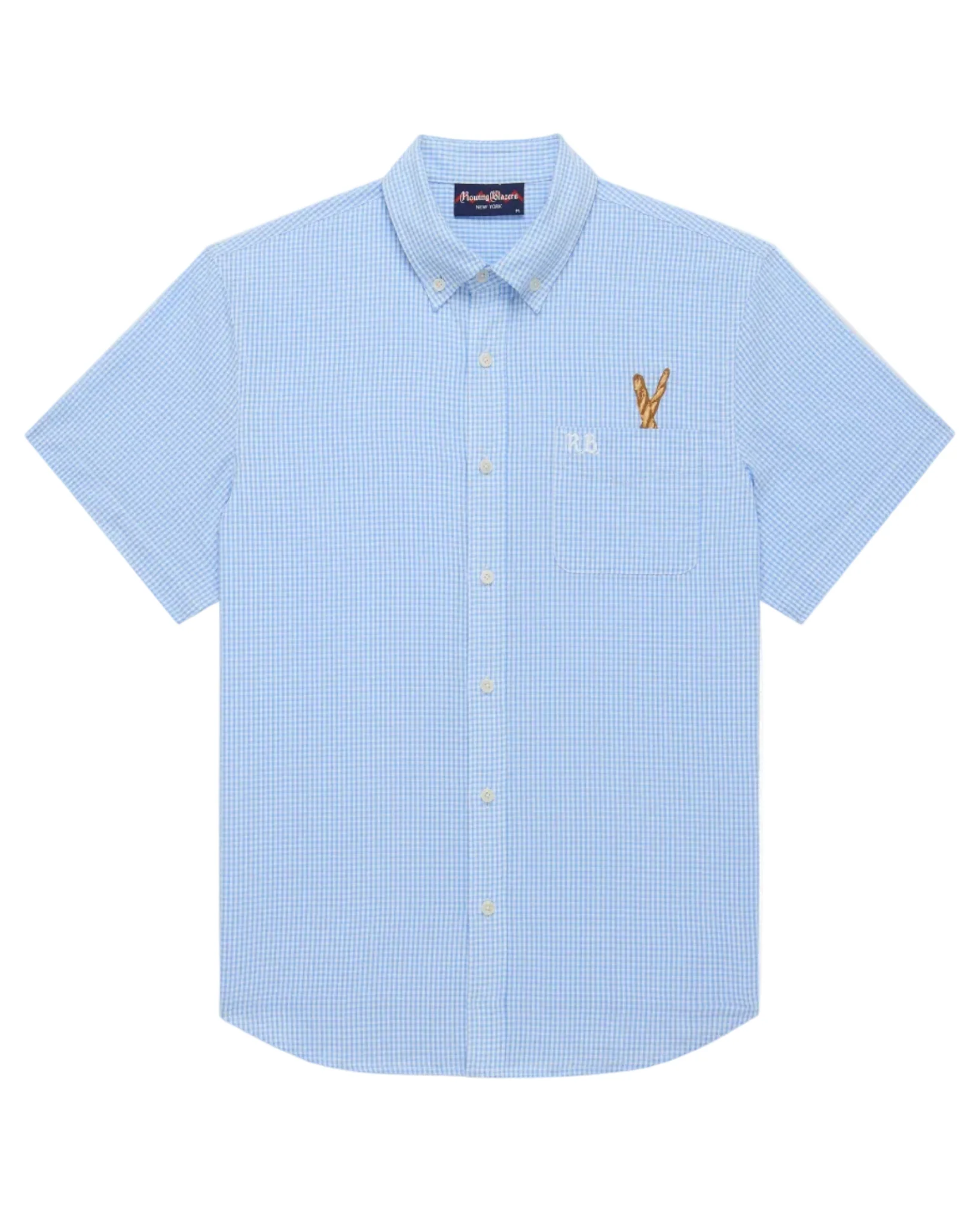 Men's Cotton Single Pocket Baguette Shirt Blue/White Gingham - Image 6