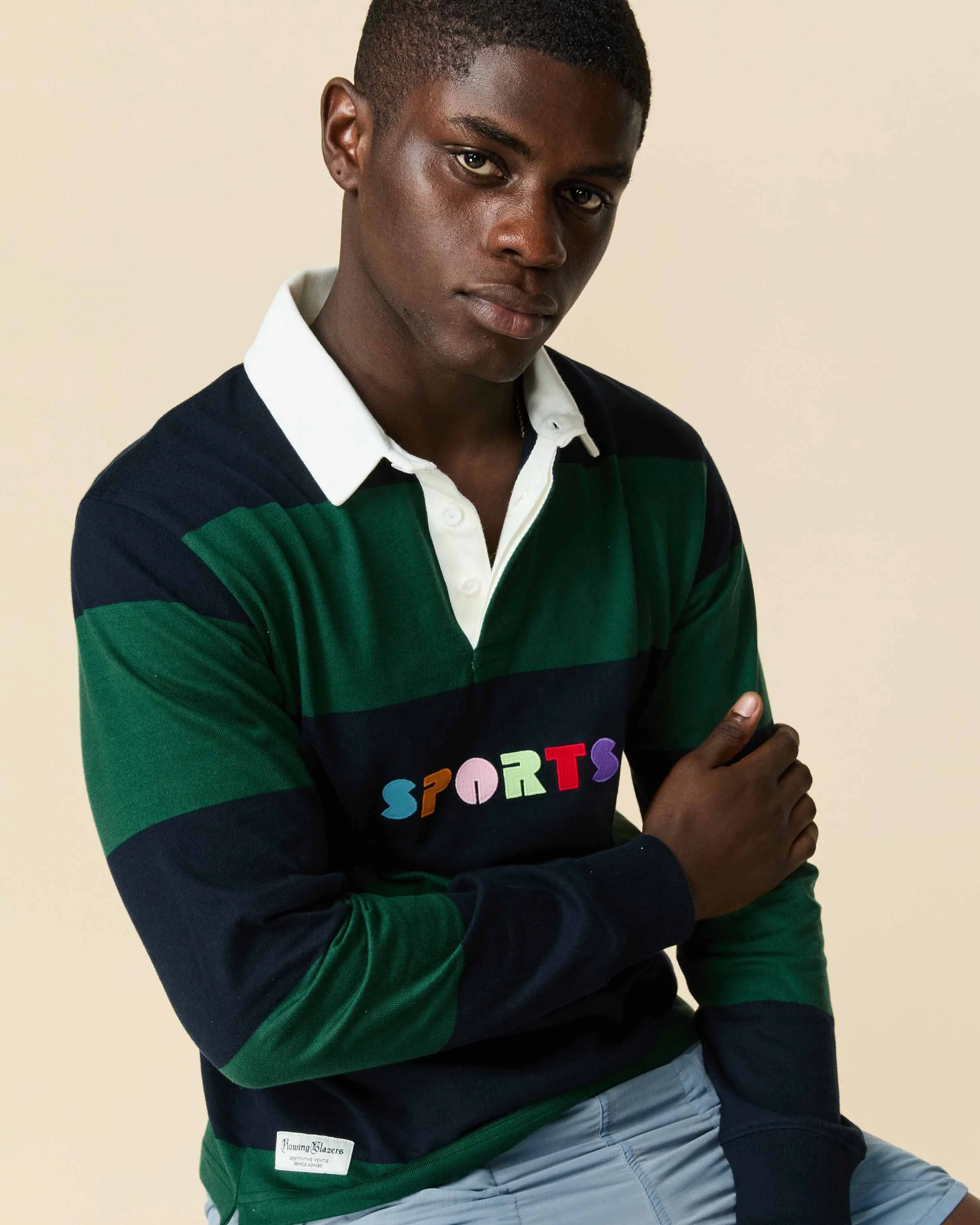 Men's Cotton Striped Sports Retro Rugby Navy Block Stripe - Image 3