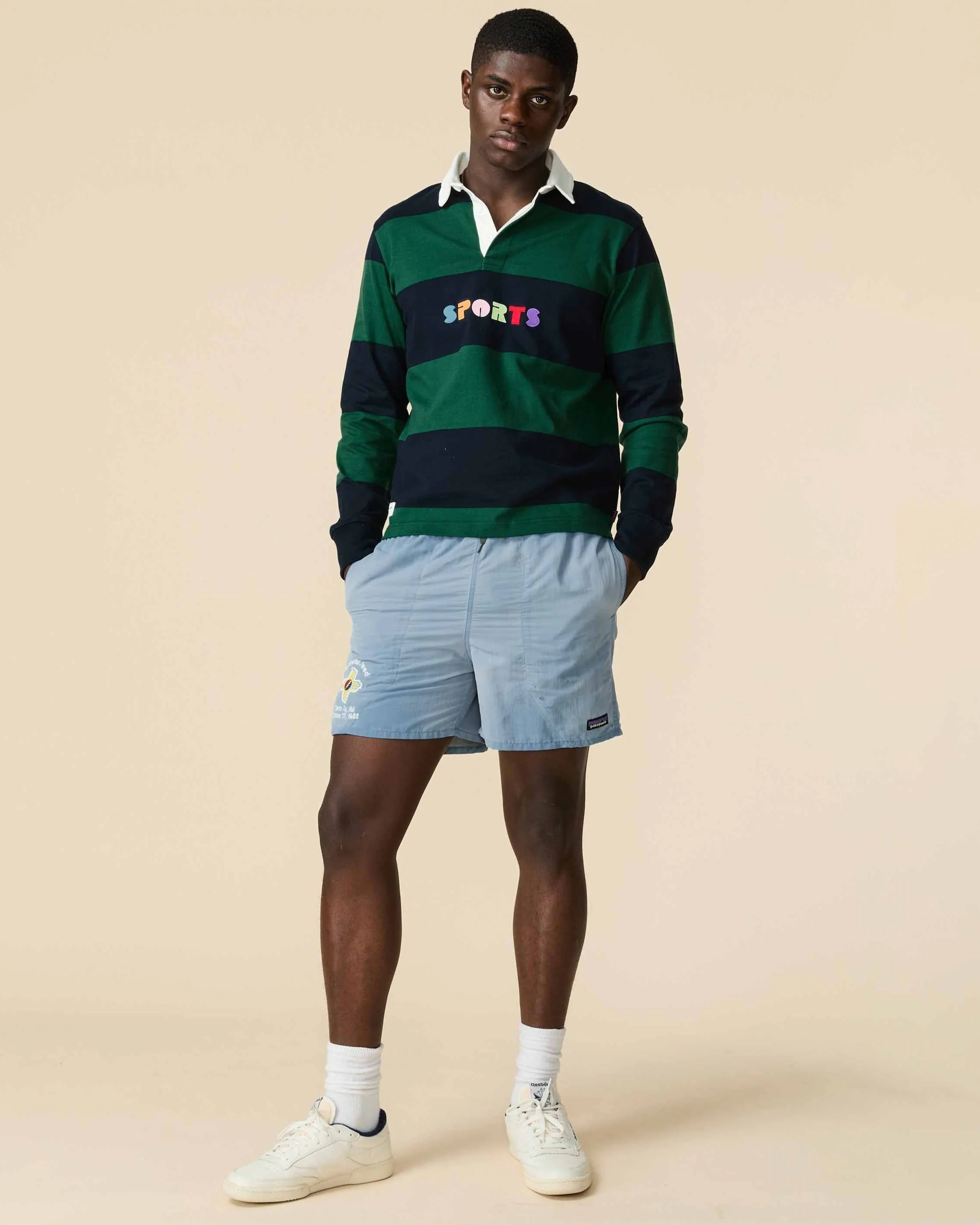 Men's Cotton Striped Sports Retro Rugby Navy Block Stripe - Image 5