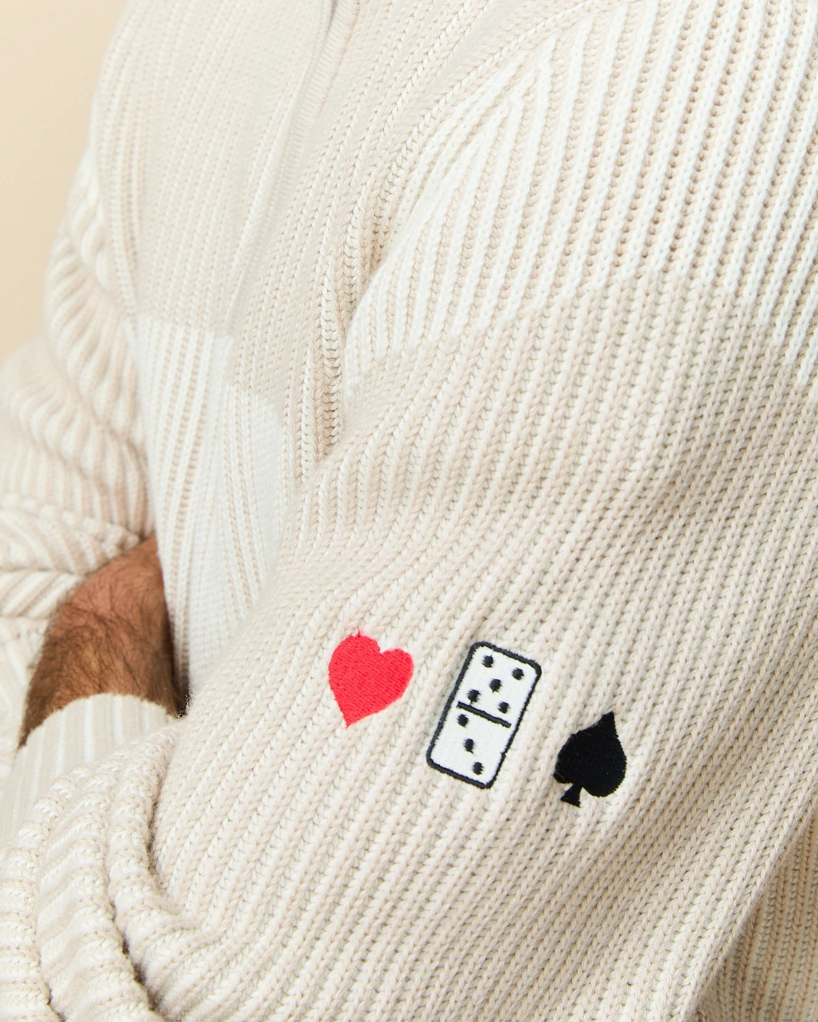 Men's Gambling Cashmere Quarter Zip Cream - Image 3