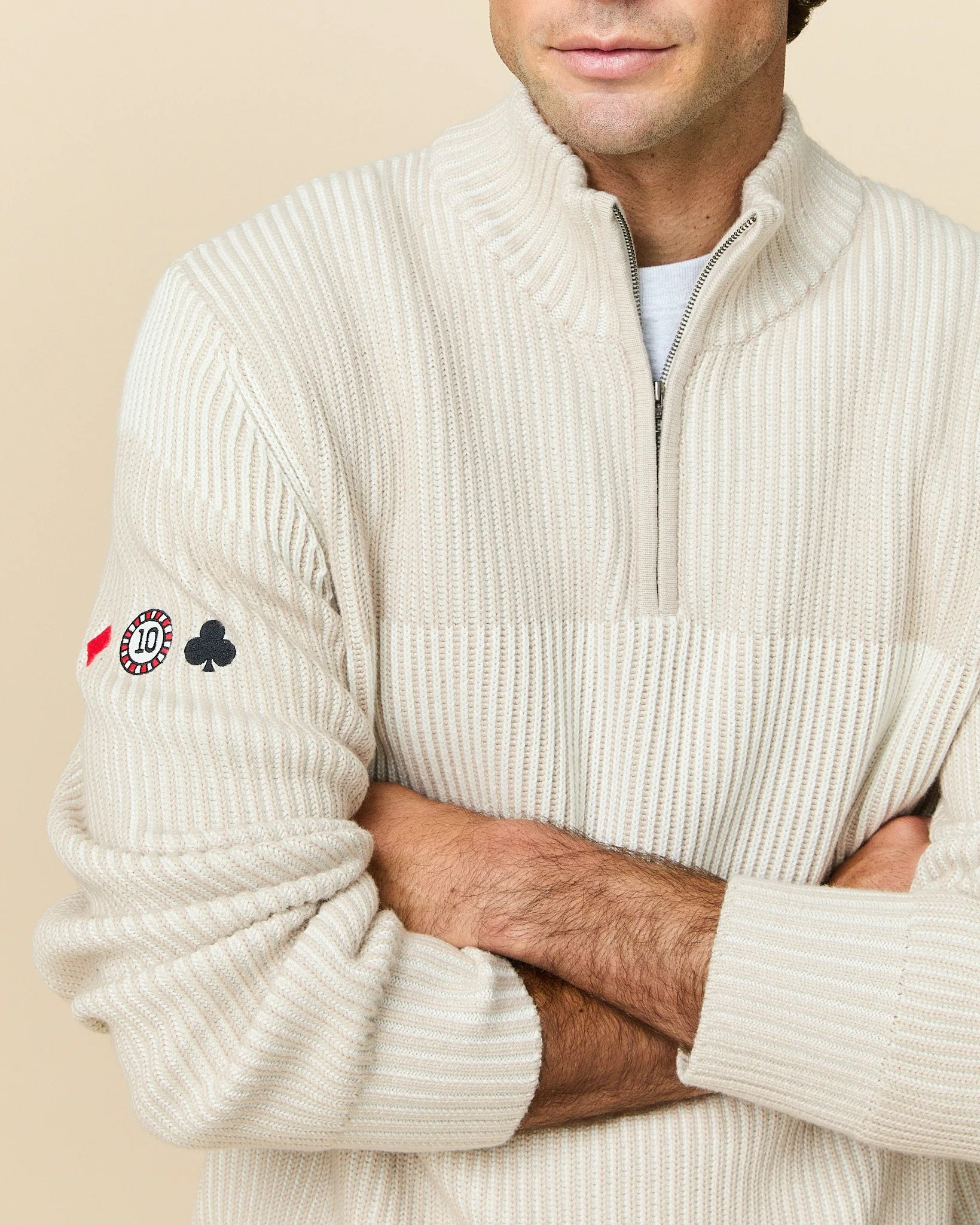 Men's Gambling Cashmere Quarter Zip Cream - Image 7