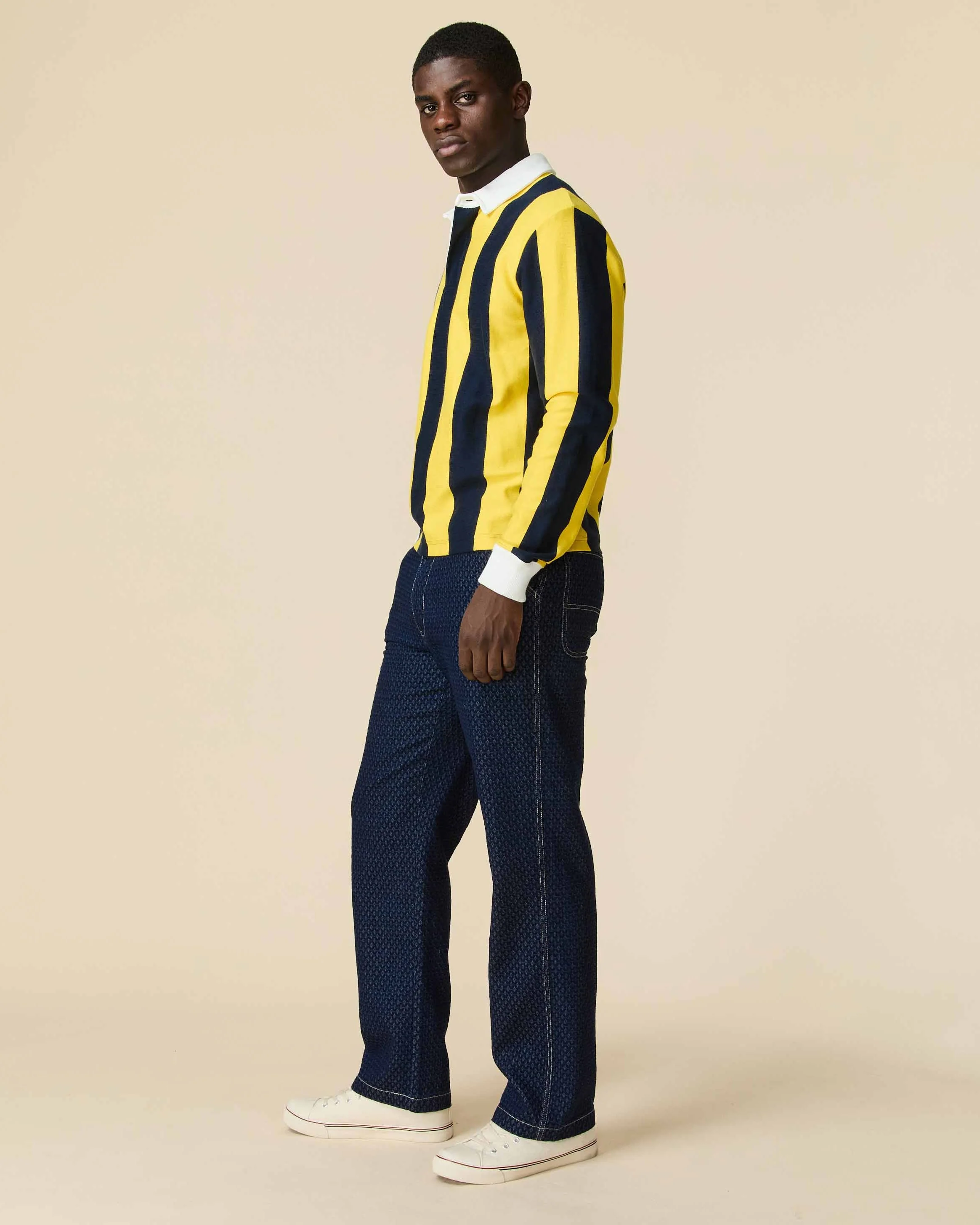 Men's Indigo Jacquard Denim Pant Navy - Image 7