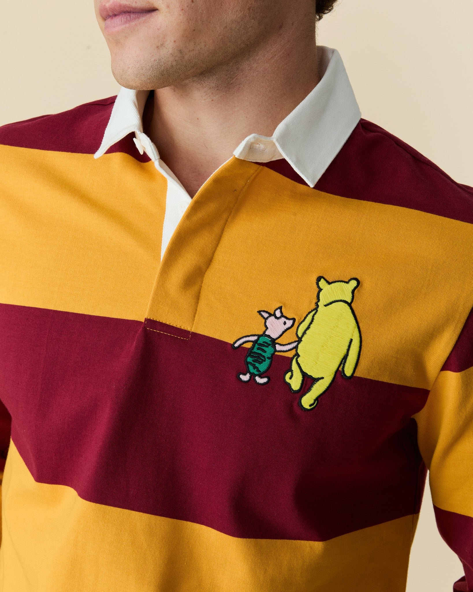 Men's Lightweight Stripe Cotton Winnie-the-Pooh Rugby Burgundy - Image 4