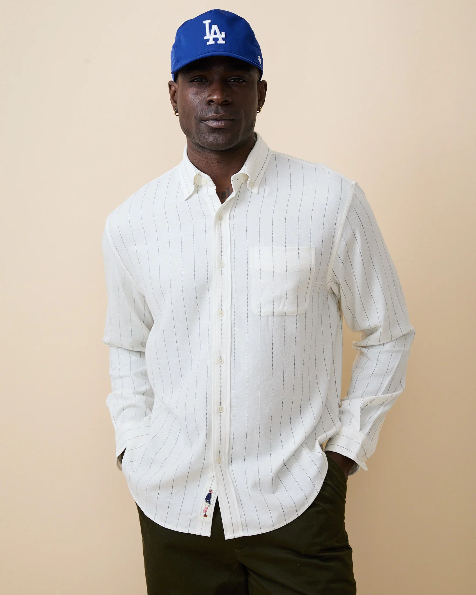 Men's Linen Oversized Shirt Cream Stripe