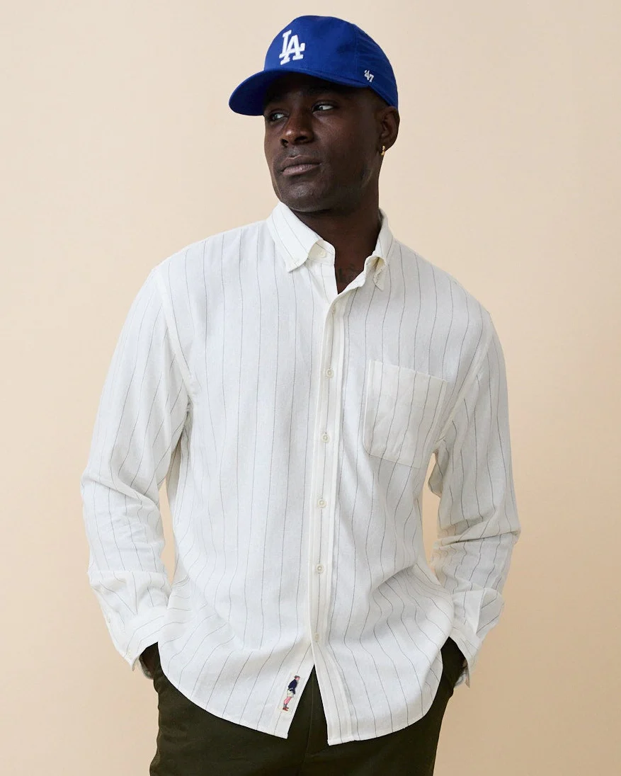 Men's Linen Oversized Shirt Cream Stripe - Image 2