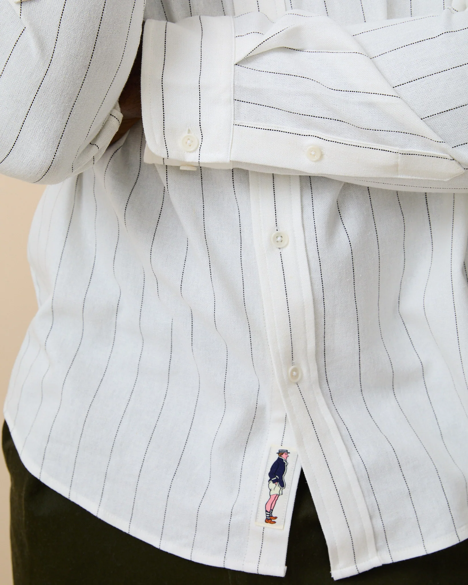 Men's Linen Oversized Shirt Cream Stripe - Image 3