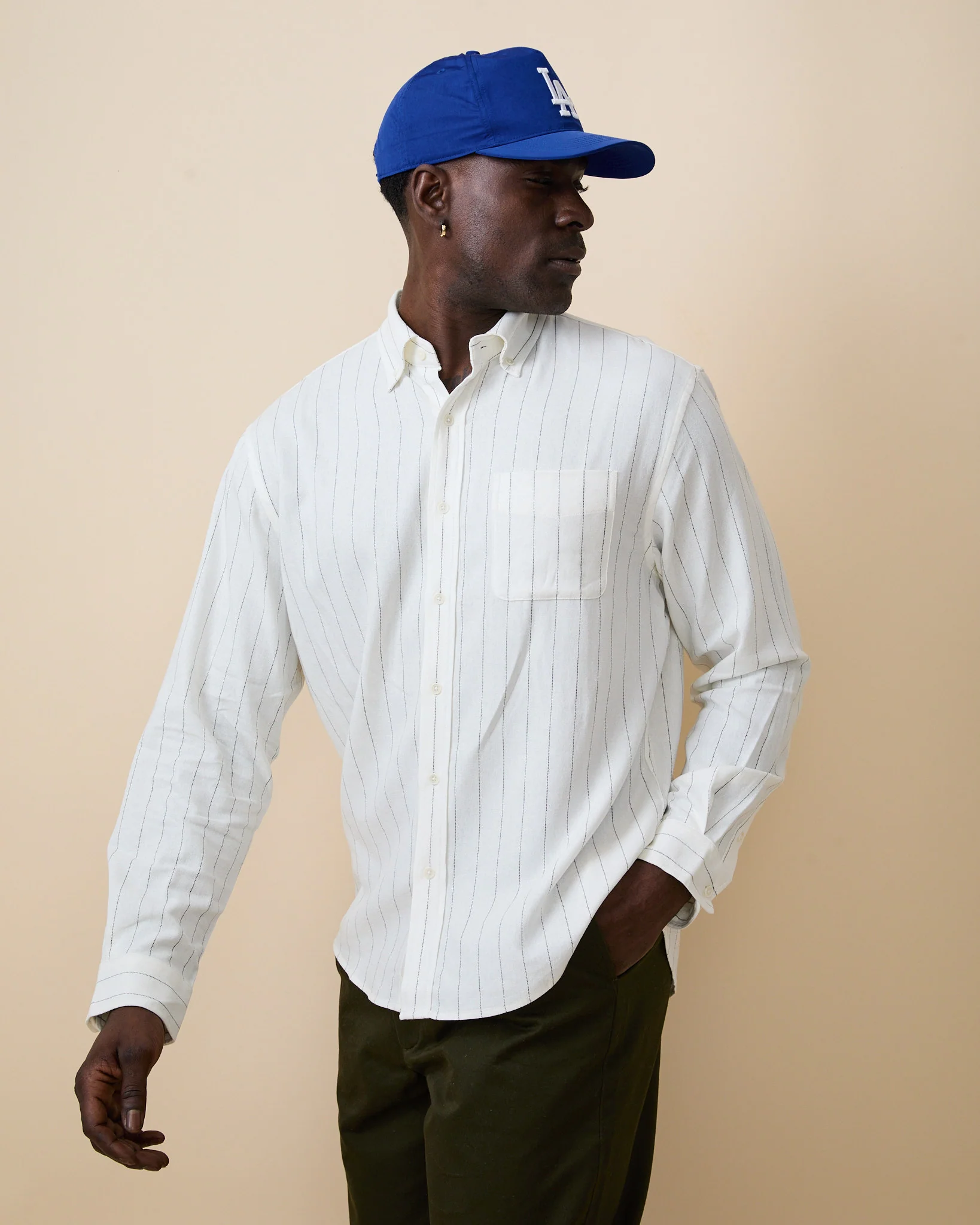 Men's Linen Oversized Shirt Cream Stripe - Image 4