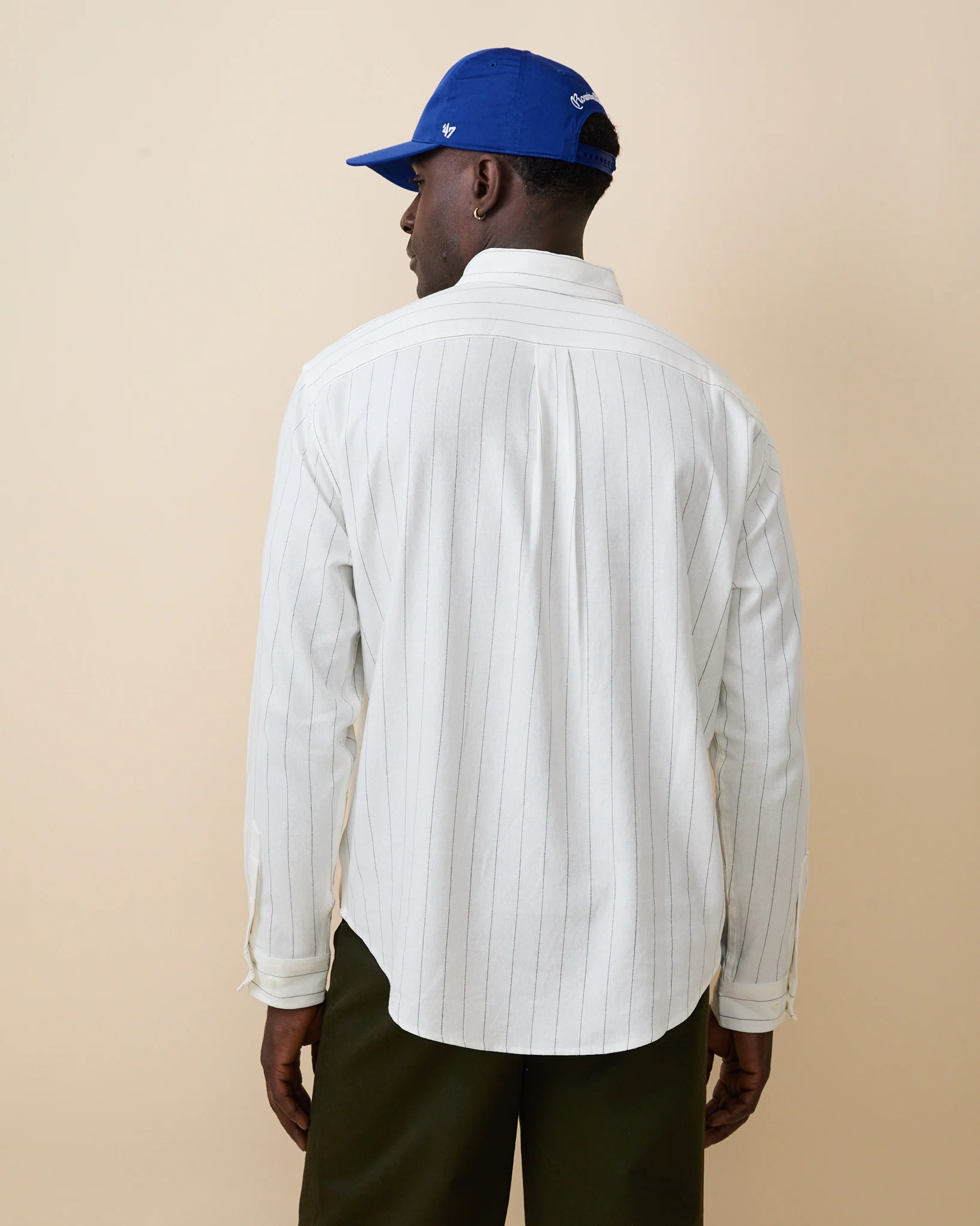 Men's Linen Oversized Shirt Cream Stripe - Image 5