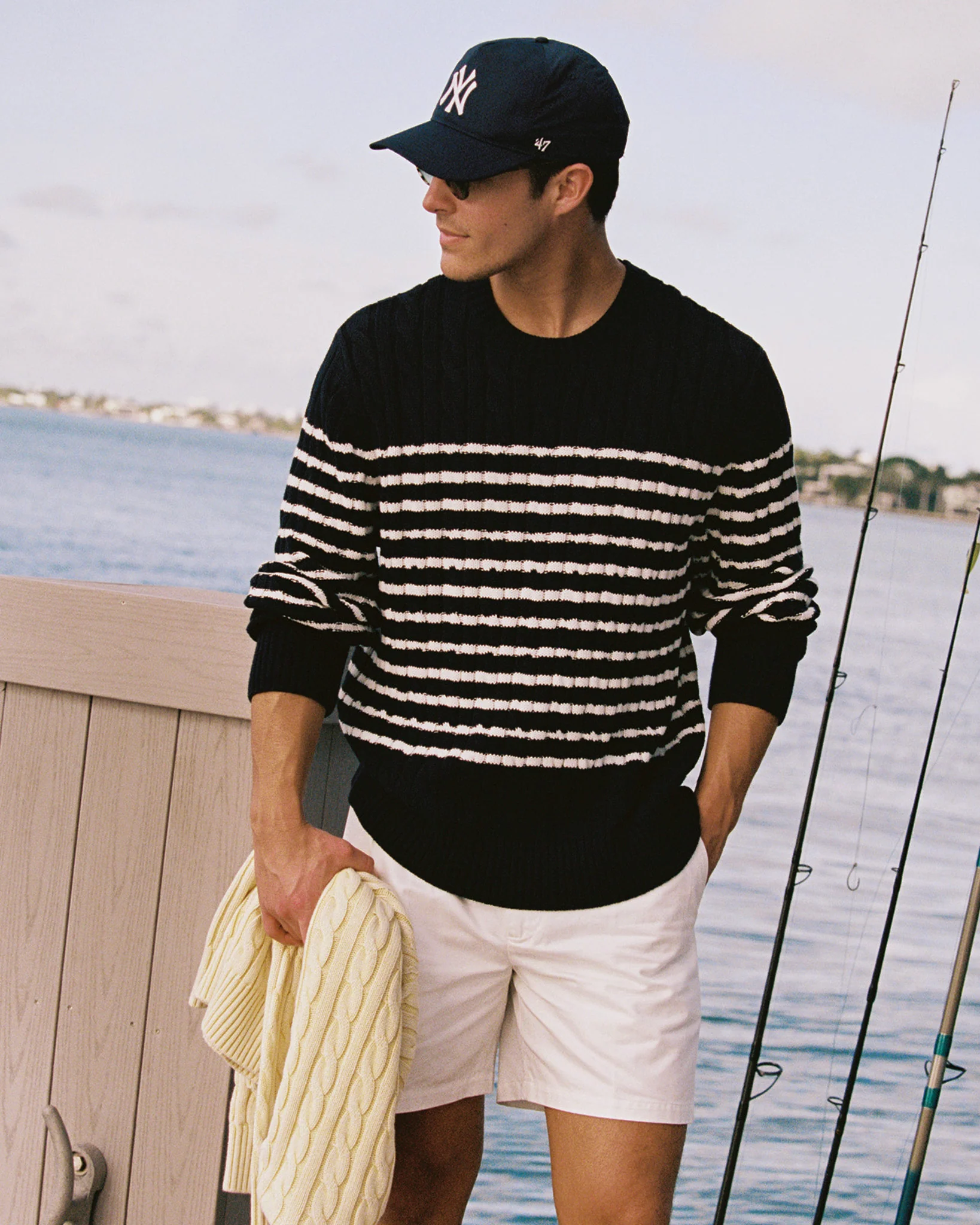 Men's Mariner Stripe Cable Knit Sweater Navy/White Stripe - Image 3