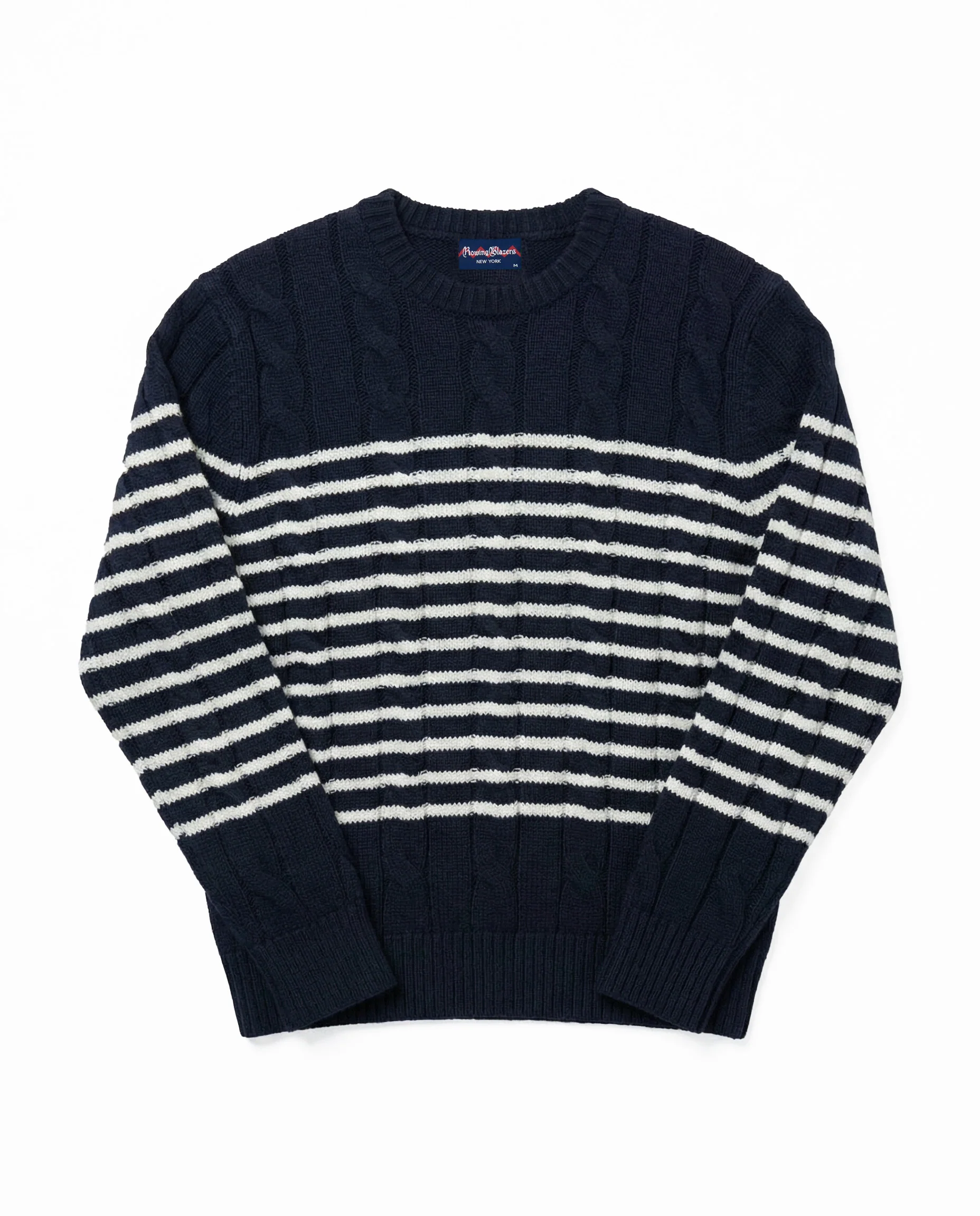 Men's Mariner Stripe Cable Knit Sweater Navy/White Stripe - Image 6